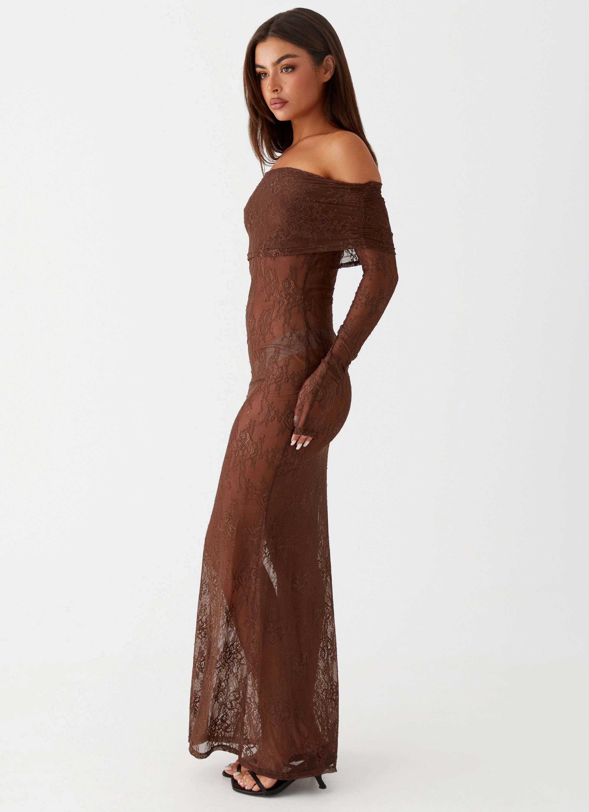 Nadia Lace Maxi Dress - Chocolate Statement-Print Calm Touch