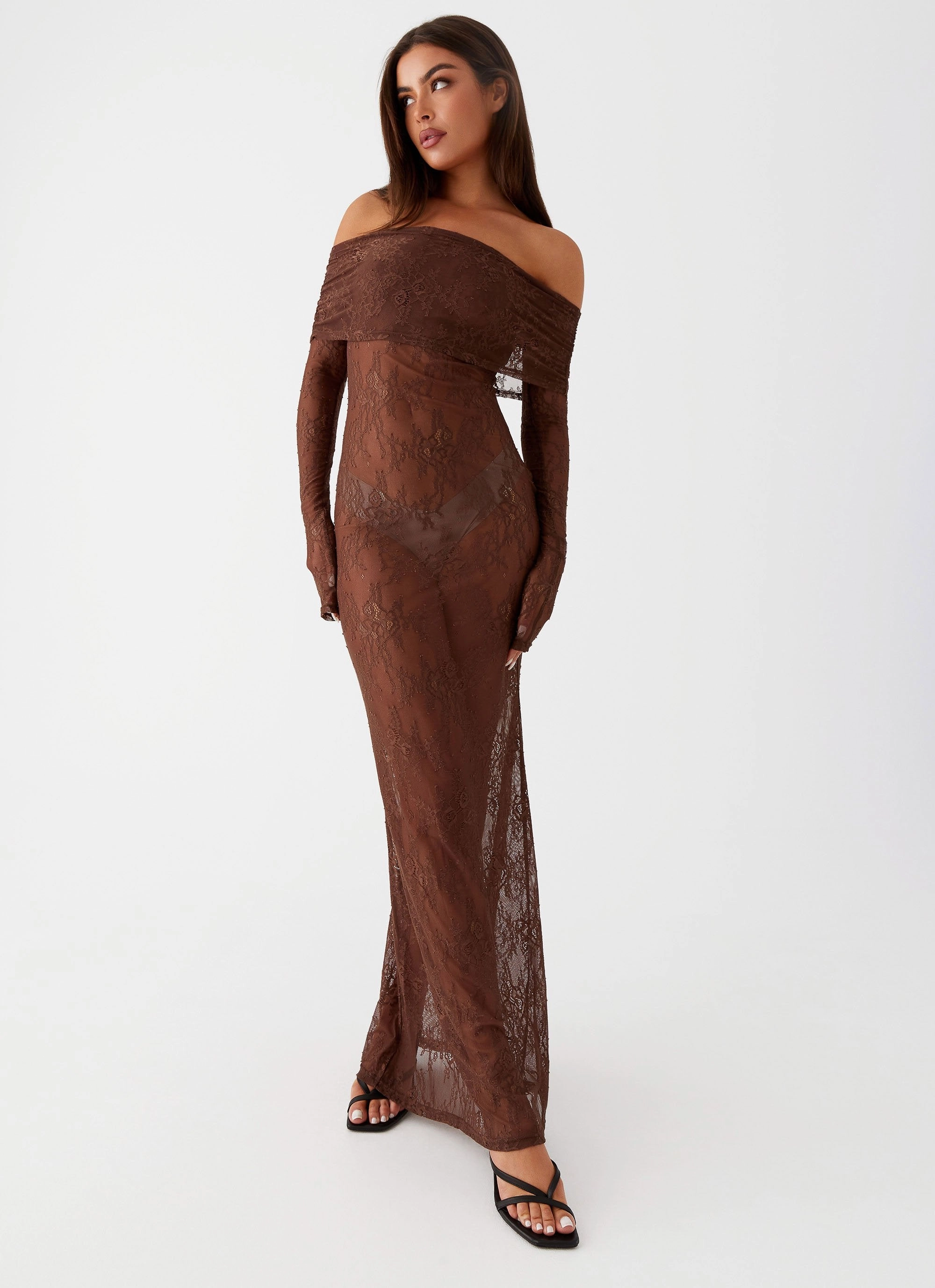 Nadia Lace Maxi Dress - Chocolate Vibrant fit