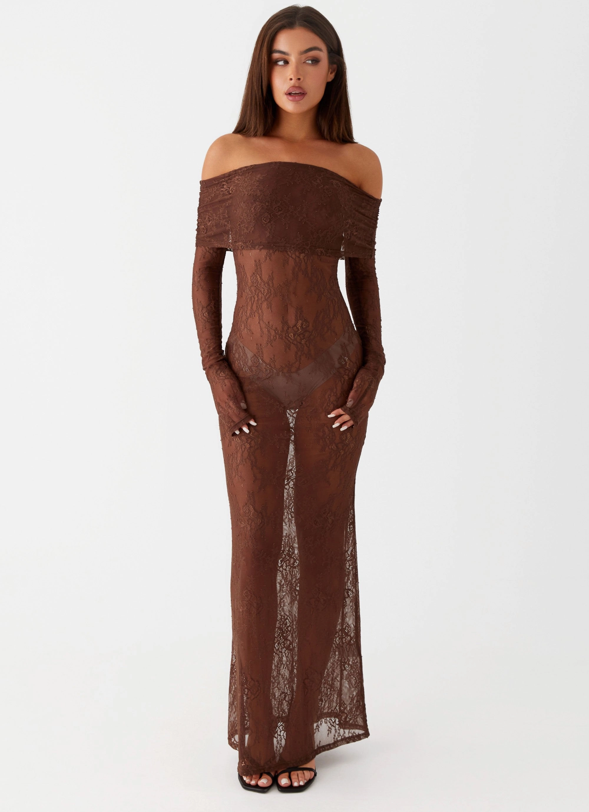 Nadia Lace Maxi Dress - Chocolate Movement Ready Sheer-Overlay