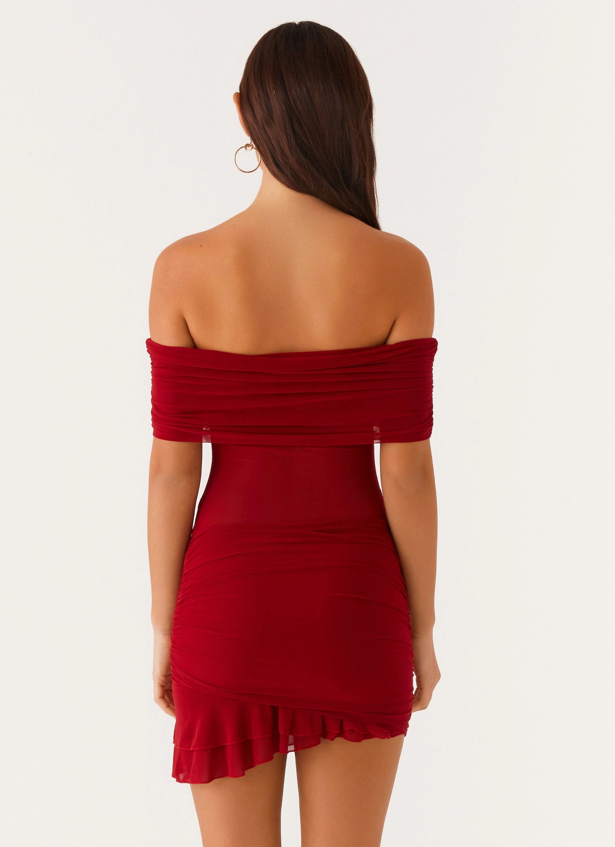 Nelly Off Shoulder Mini Dress - Deep Red Soft Detail Chic Statement