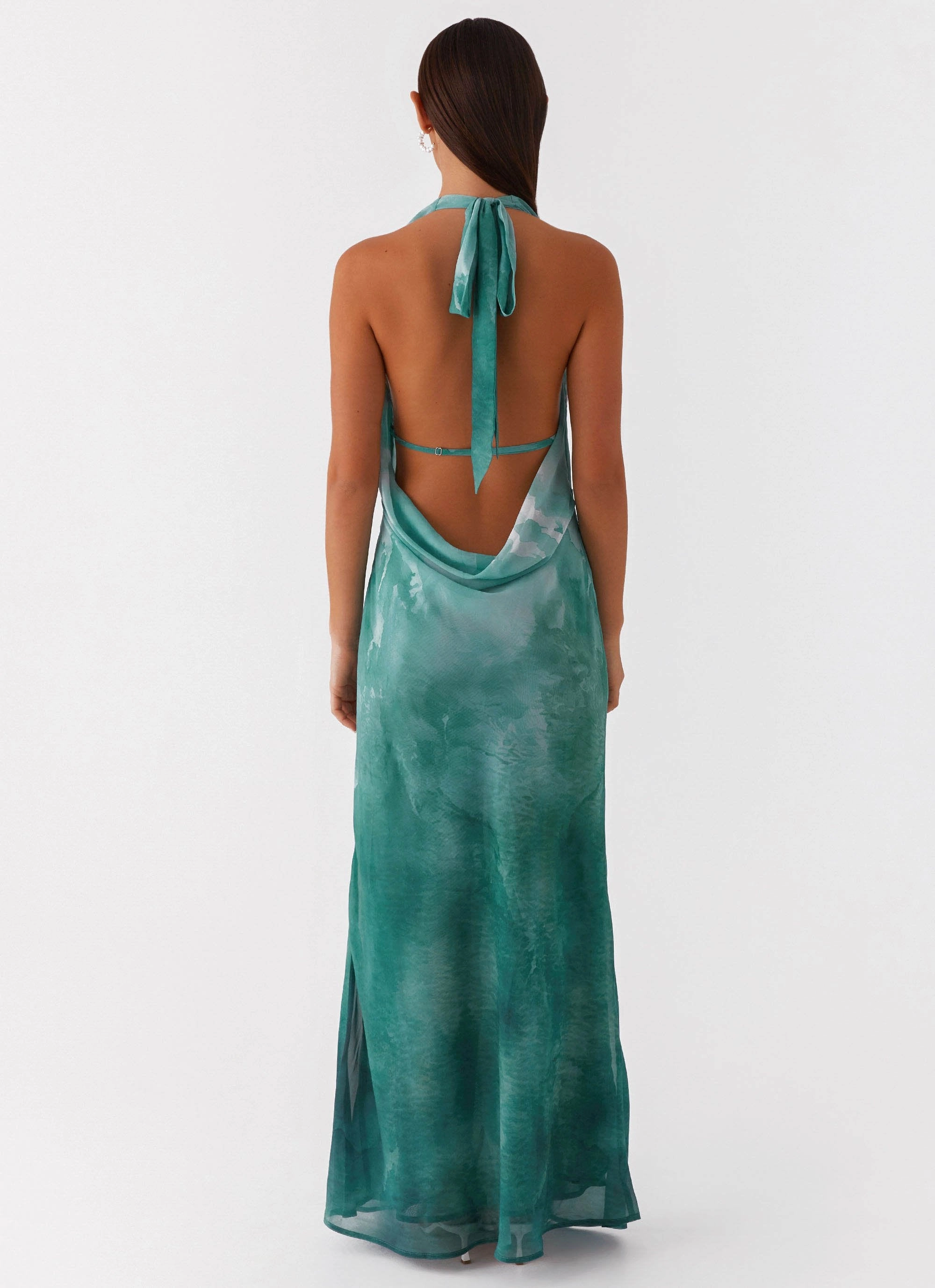 Comfortable and breathable Nerissa Cowl Neck Maxi Dress - Green Tie Dye