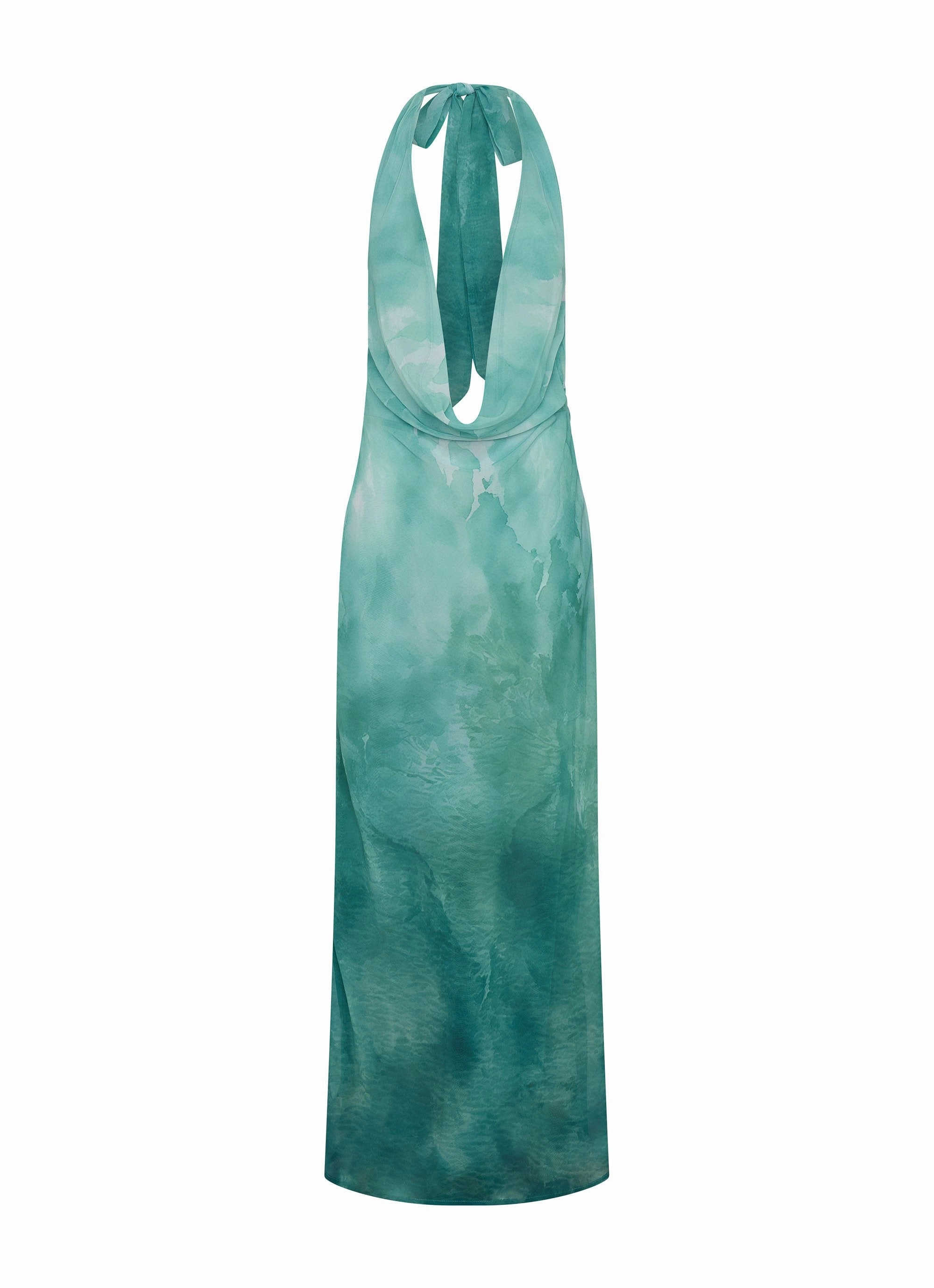Nerissa Cowl Neck Maxi Dress - Green Tie Dye Sleek Look