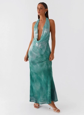 Refined Finish Nerissa Cowl Neck Maxi Dress - Green Tie Dye