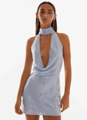 Nora Sequin Cowl Neck Mini Dress - Blue Flawless Fit