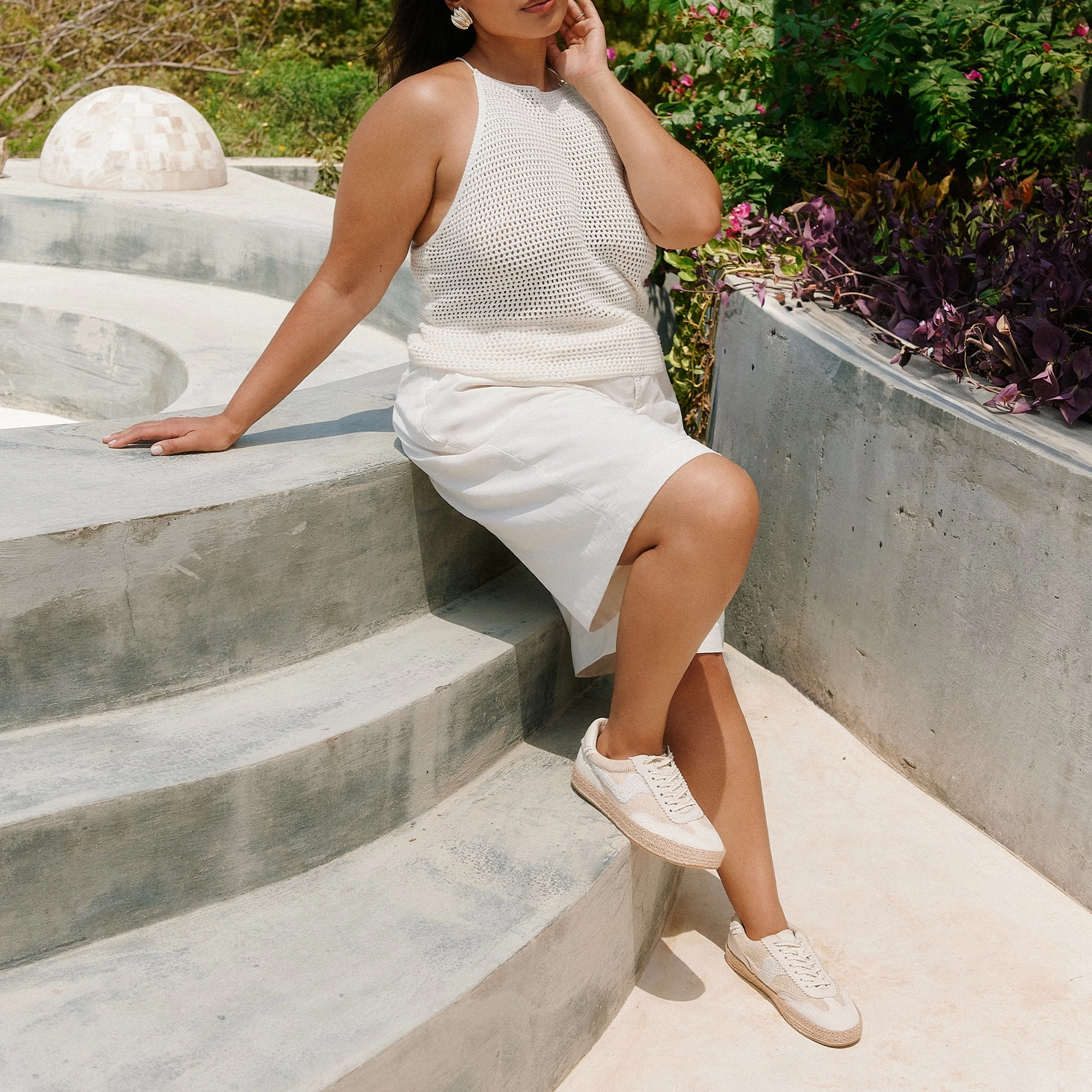 NOTICE ESPADRILLE BEAD SNEAKERS WHITE MESH Soft Collar Everyday Performance