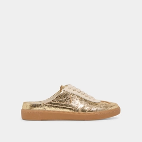Contrasting Colors CrossTraining NOTICE SLIDE SNEAKERS GOLD DISTRESSED LEATHER