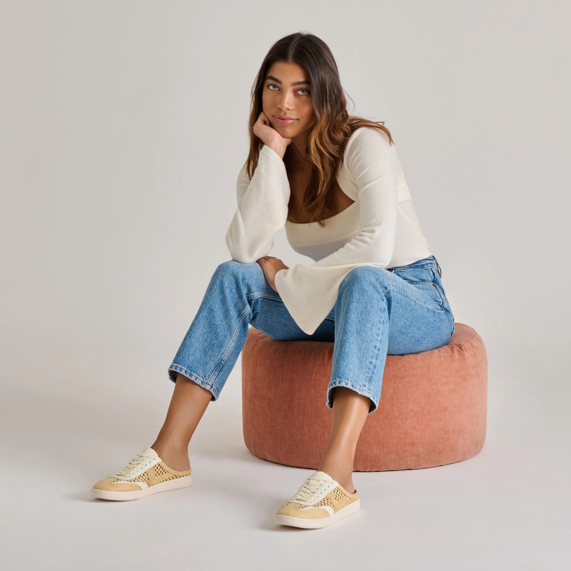 Cushioned Midsole Design Odor Resistant Material NOTICE SLIDE WOVEN SNEAKERS LT NATURAL WOVEN RAFFIA