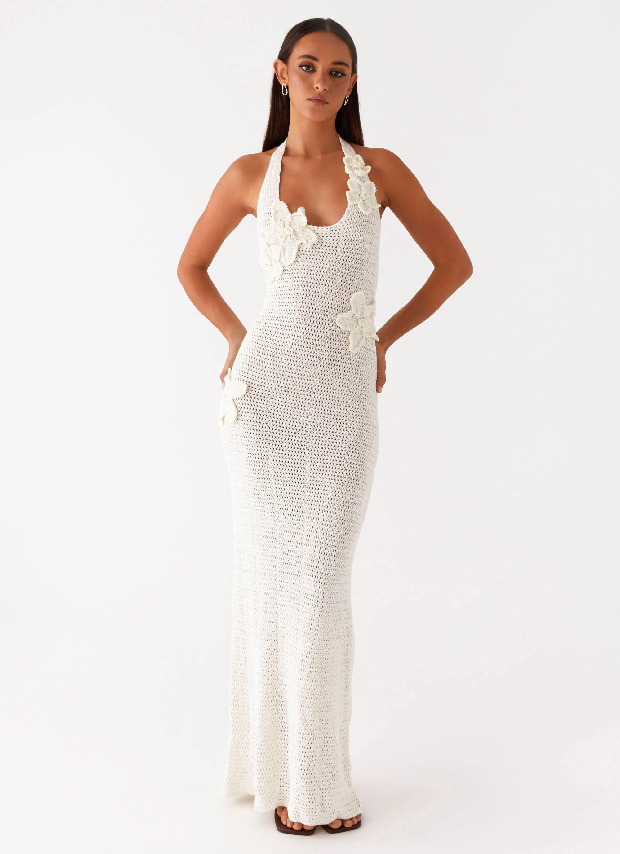 Novalee Flower Crochet Maxi Dress - Ivory Stylish Line