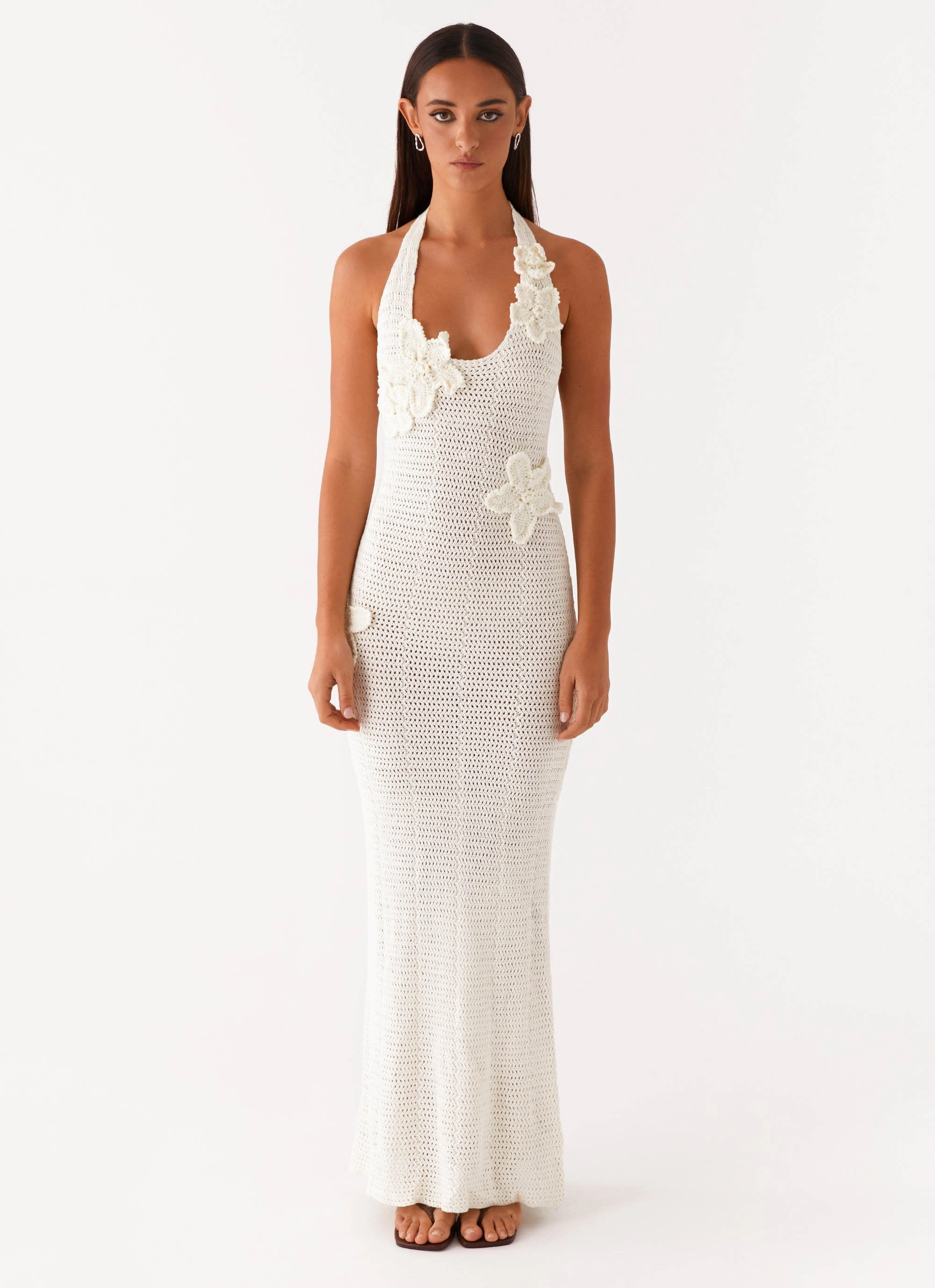 Quiet Mood Shine Skin Novalee Flower Crochet Maxi Dress - Ivory