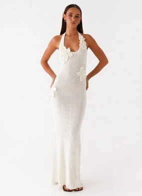 Novalee Flower Crochet Maxi Dress - Ivory Stylish Line
