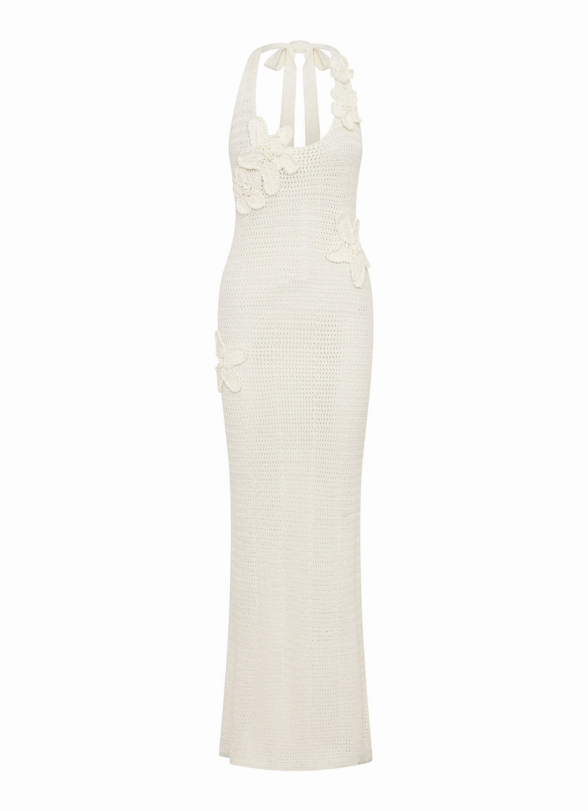 Novalee Flower Crochet Maxi Dress - Ivory Dew Glow