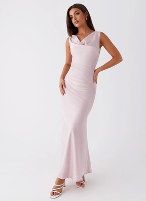 Be Mine Satin Maxi Dress - Mauve Pink Layered Form Chilly Comfort