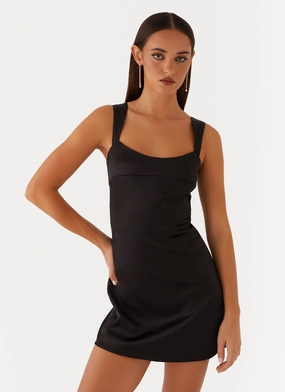 Odette Satin Mini Dress - Black Perfectly Crafted Urban Drape
