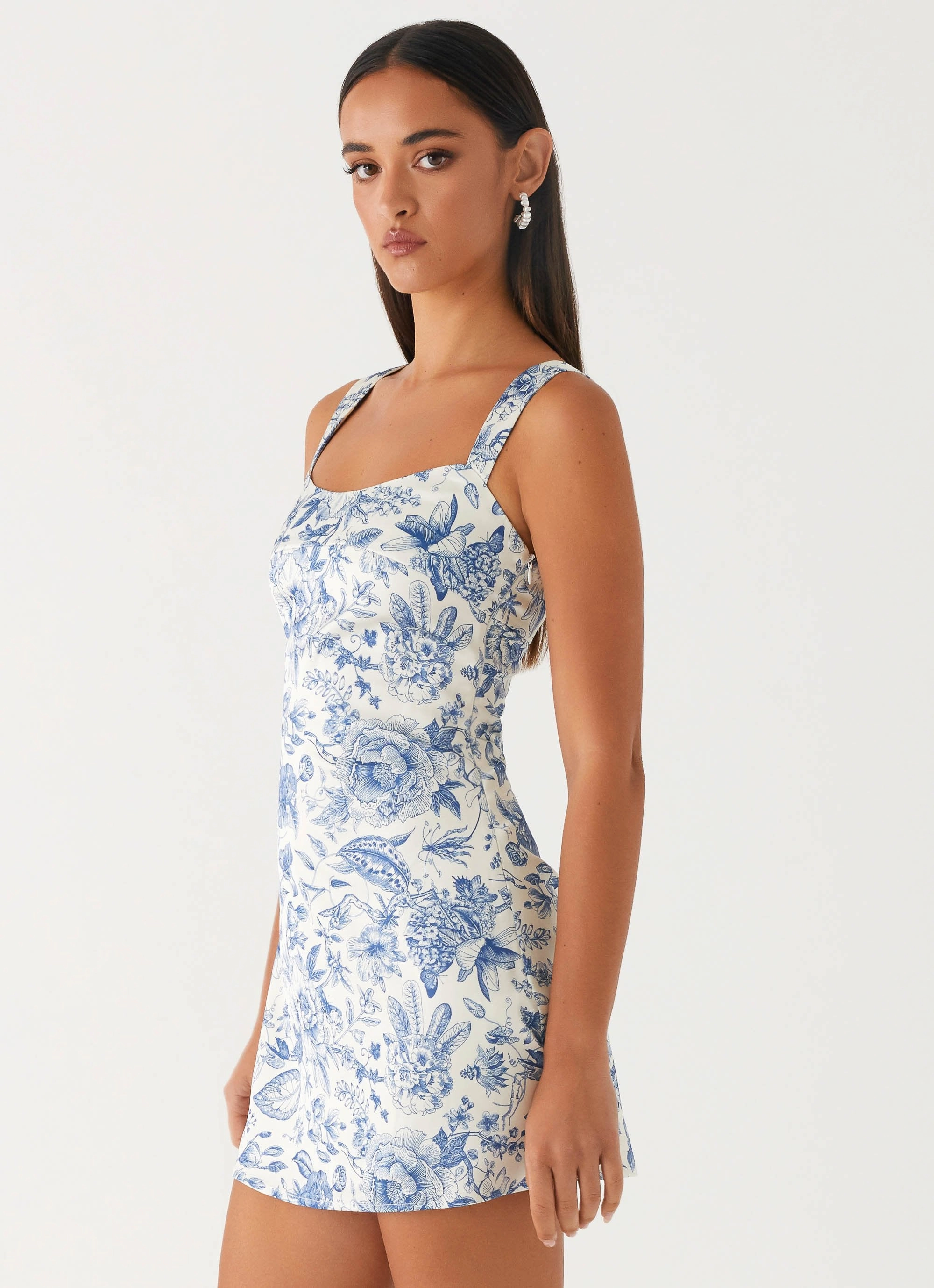 garden wedding Odette Satin Mini Dress - Blue Paisley