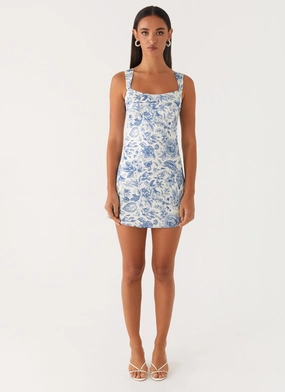 Fashionable And Functional Odette Satin Mini Dress - Blue Paisley