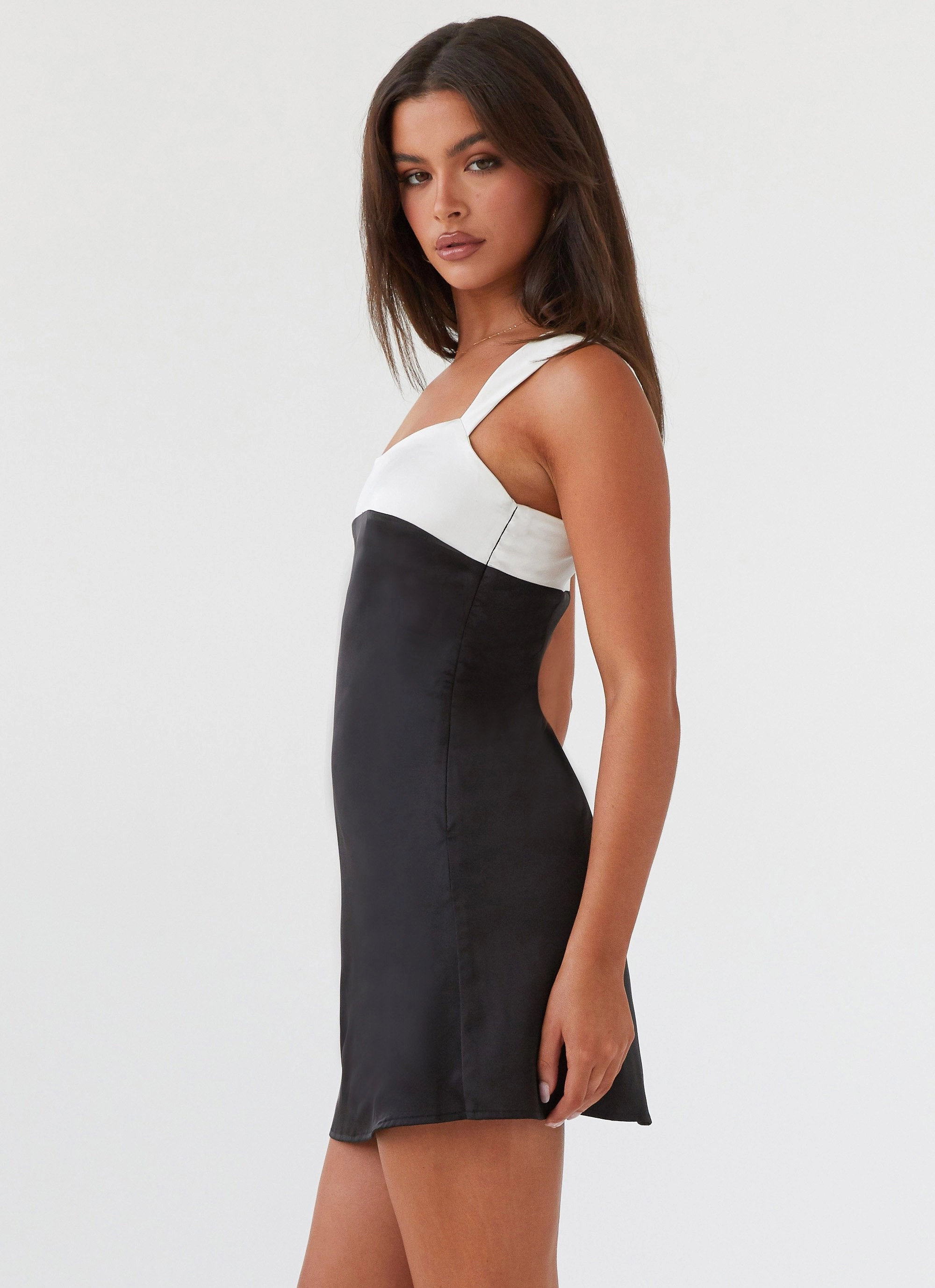 Odette Satin Mini Dress - Onyx Satin Layers