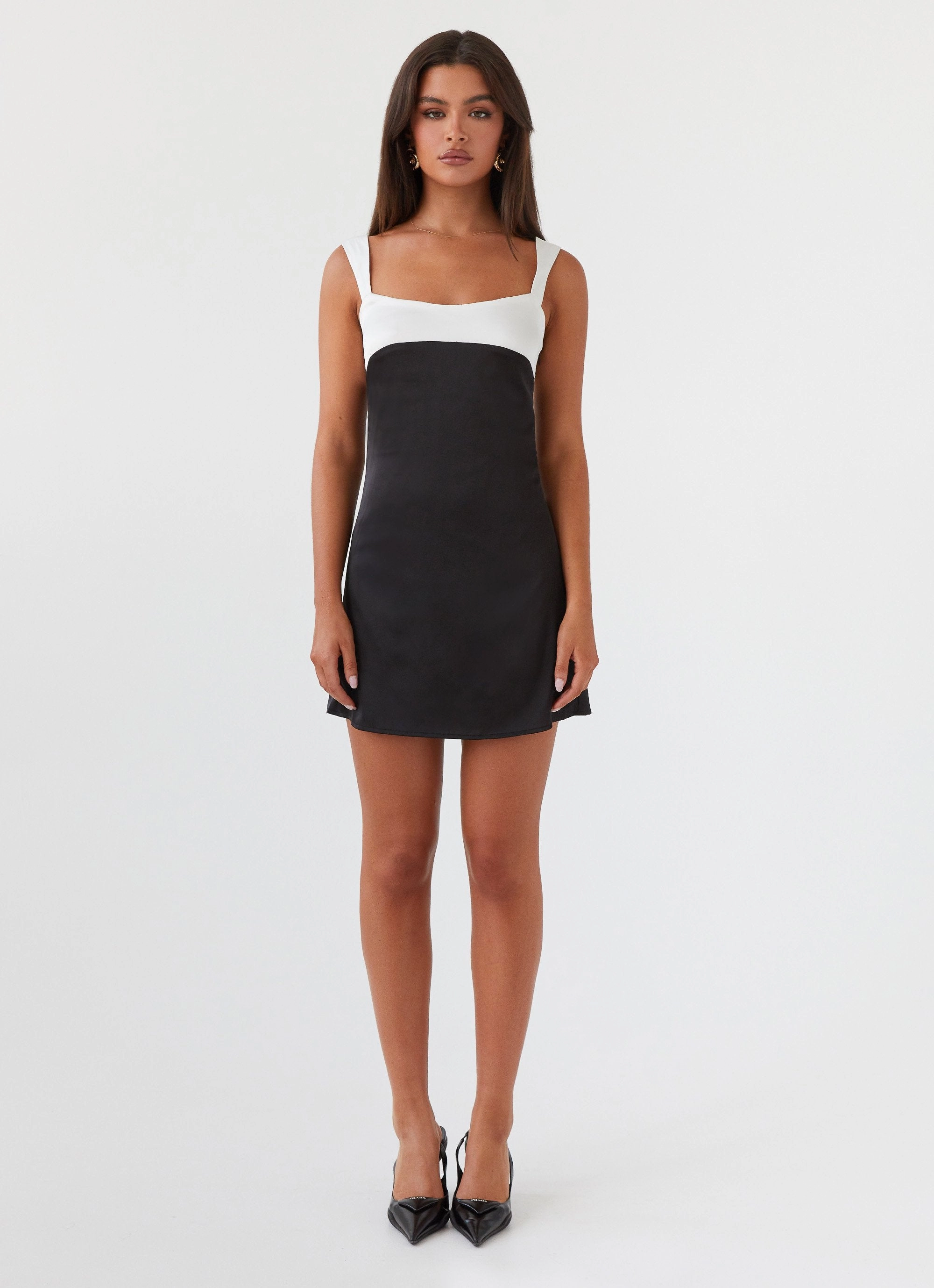 Odette Satin Mini Dress - Onyx Shine Finish