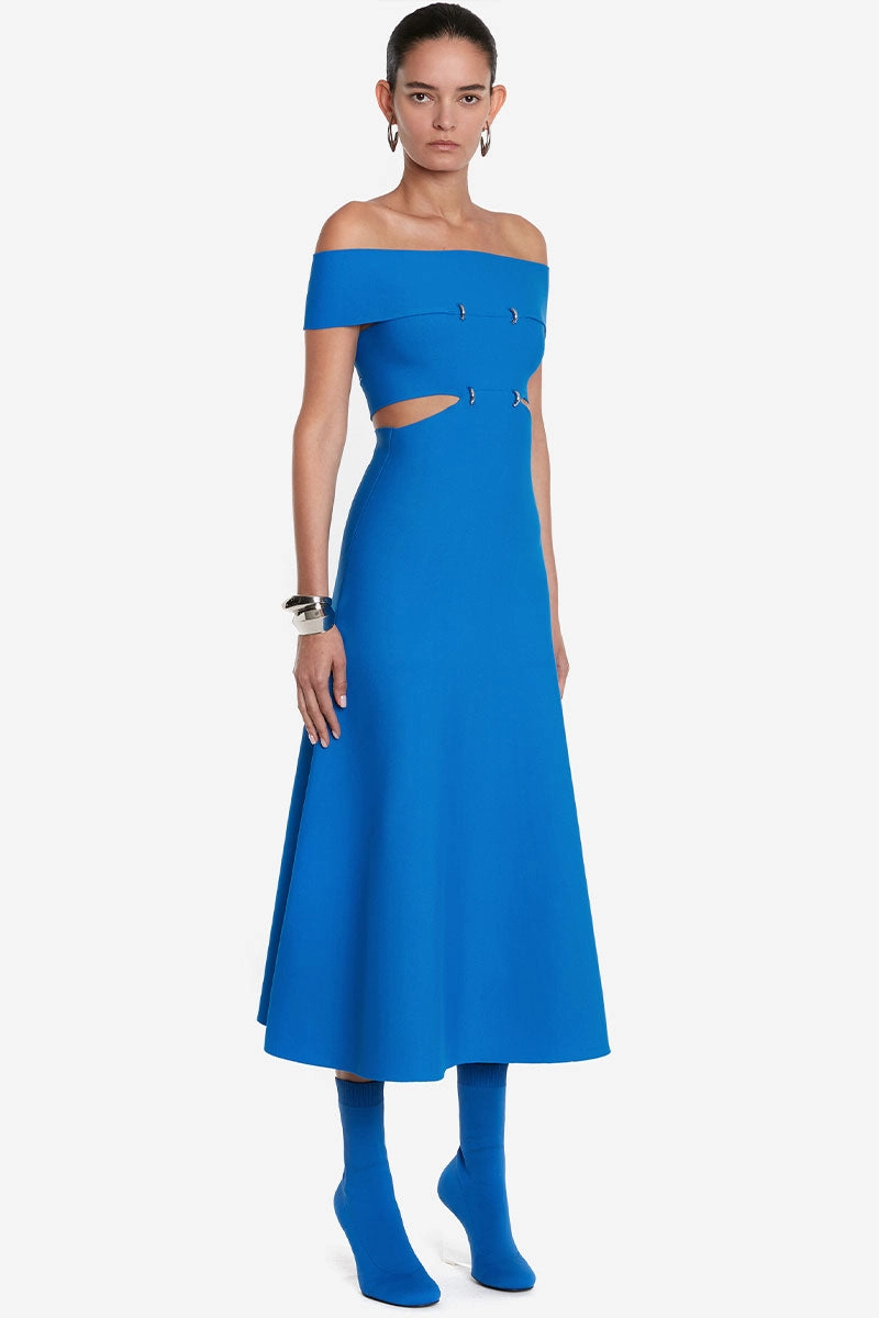 Easy Layers solo wear Off-The-Shoulder Slashed Midi Dress