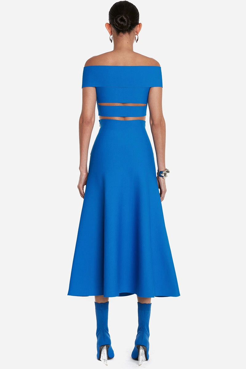 Lightweight Fabric Off-The-Shoulder Slashed Midi Dress