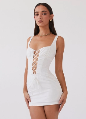 Designer-Label Casey Lace Up Mini Dress - White