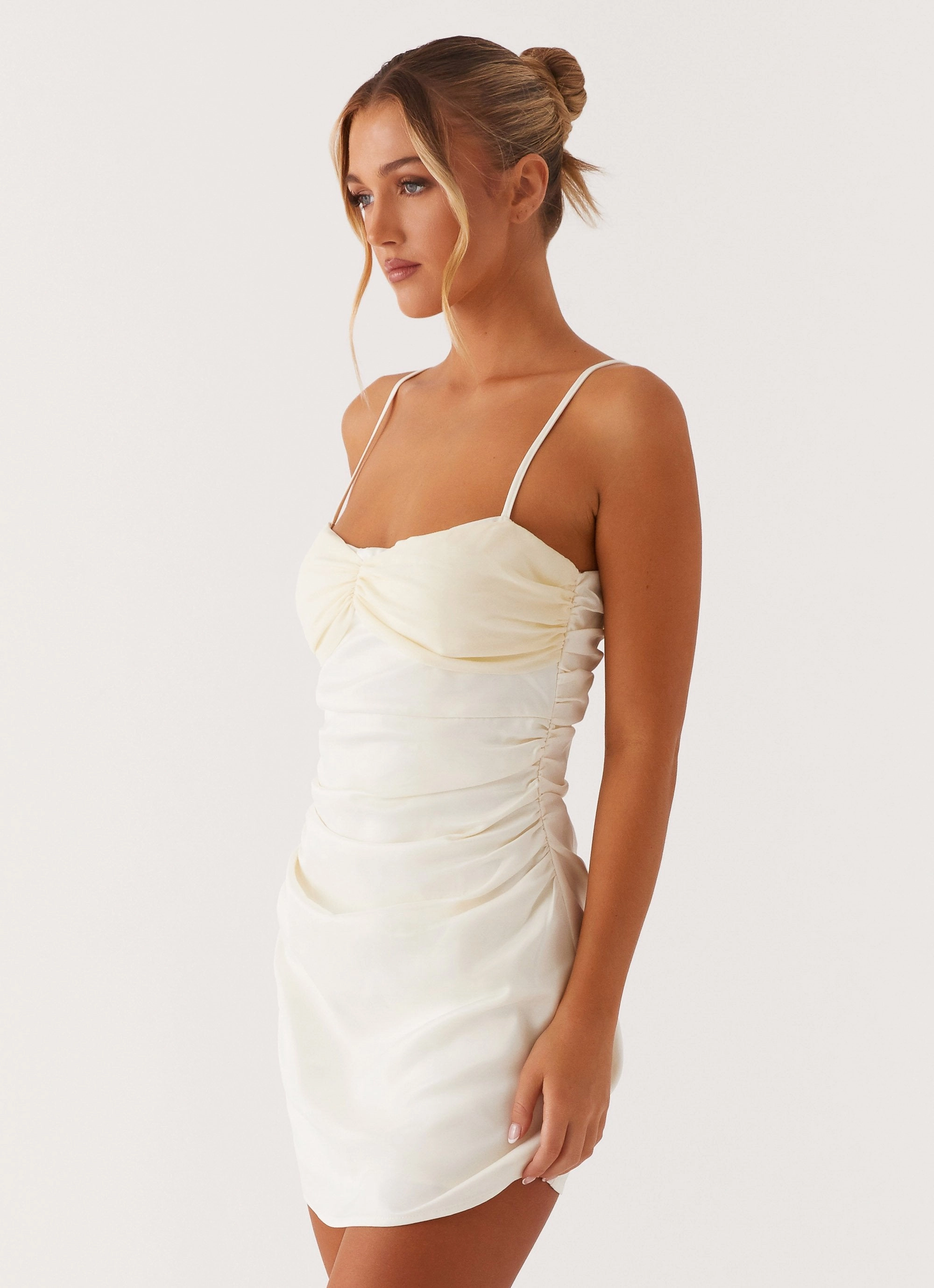 Last Summer Mini Dress - Ivory Sculpted Form Vibrant color