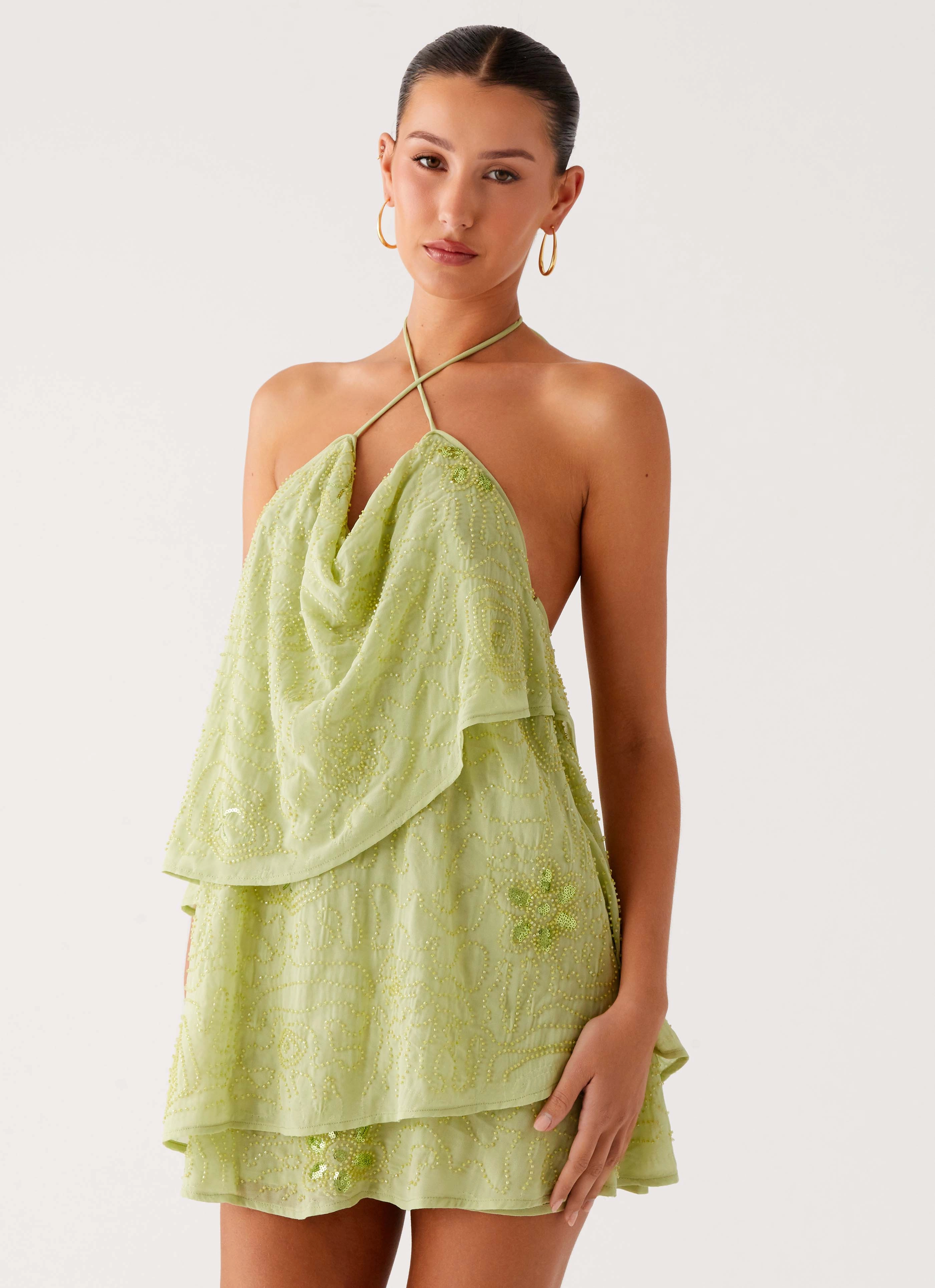 On The Go Beaded Mini Dress - Mint Versatile and Comfortable loose silhouette