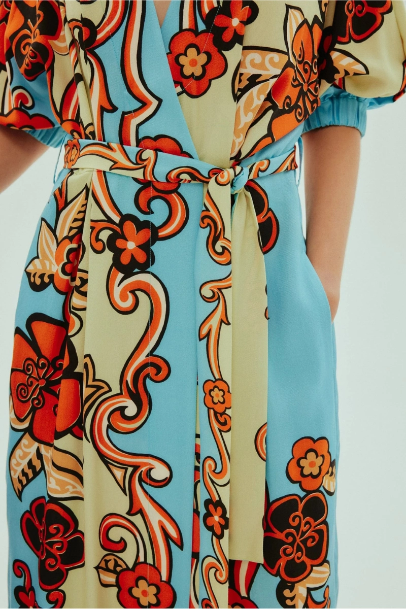 Abstract Pattern SeamlessConstruction Ondine Wrap Midi Dress