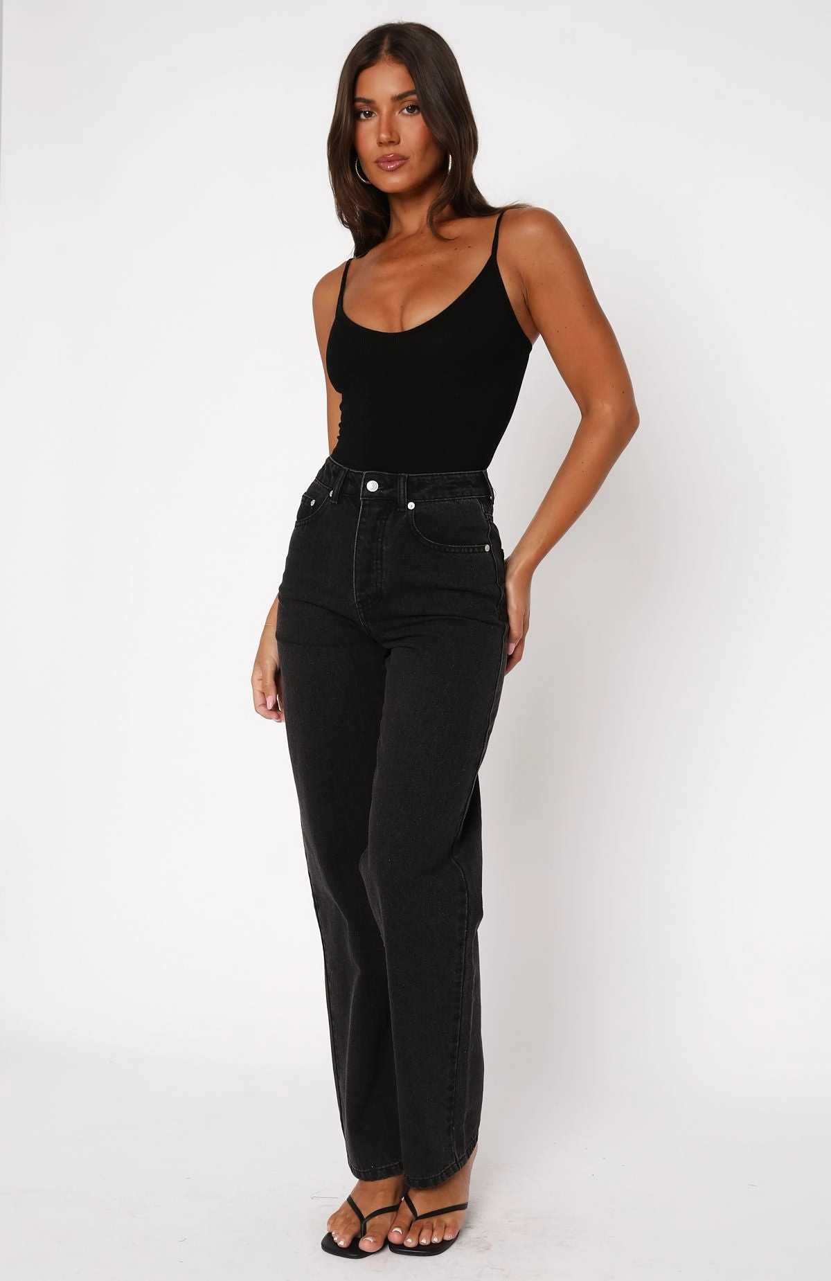 One Call Away High Rise Straight Leg Jeans Vintage Black Wash Daily Basic