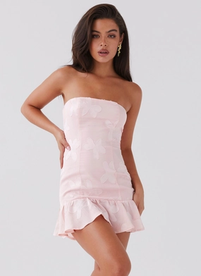 Office Friendly Breathable-Lining Young Heart Mini Dress - Pink Petal