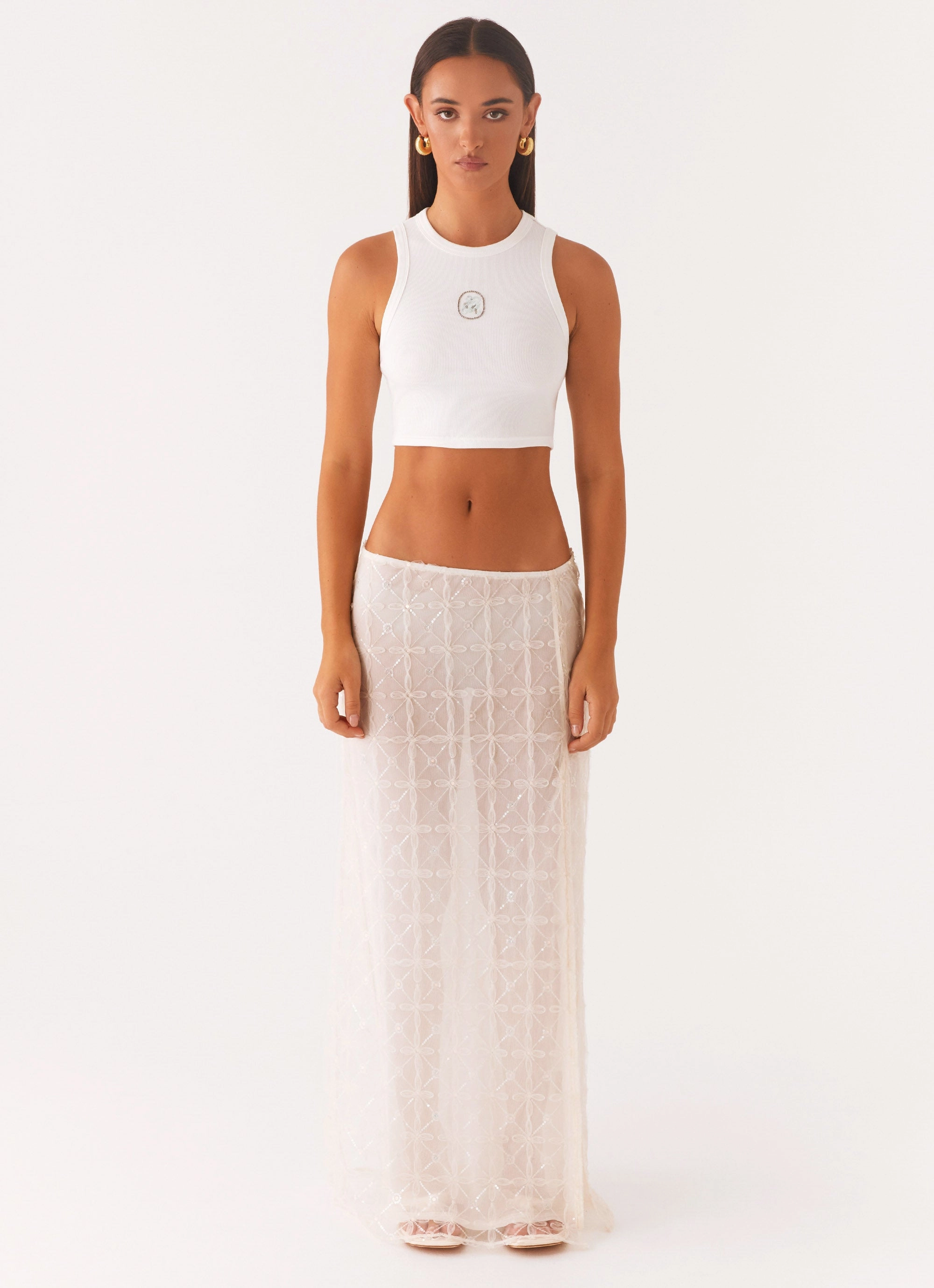 Opal Sequin Maxi Skirt - White Water resistant coating Reinforced Seams