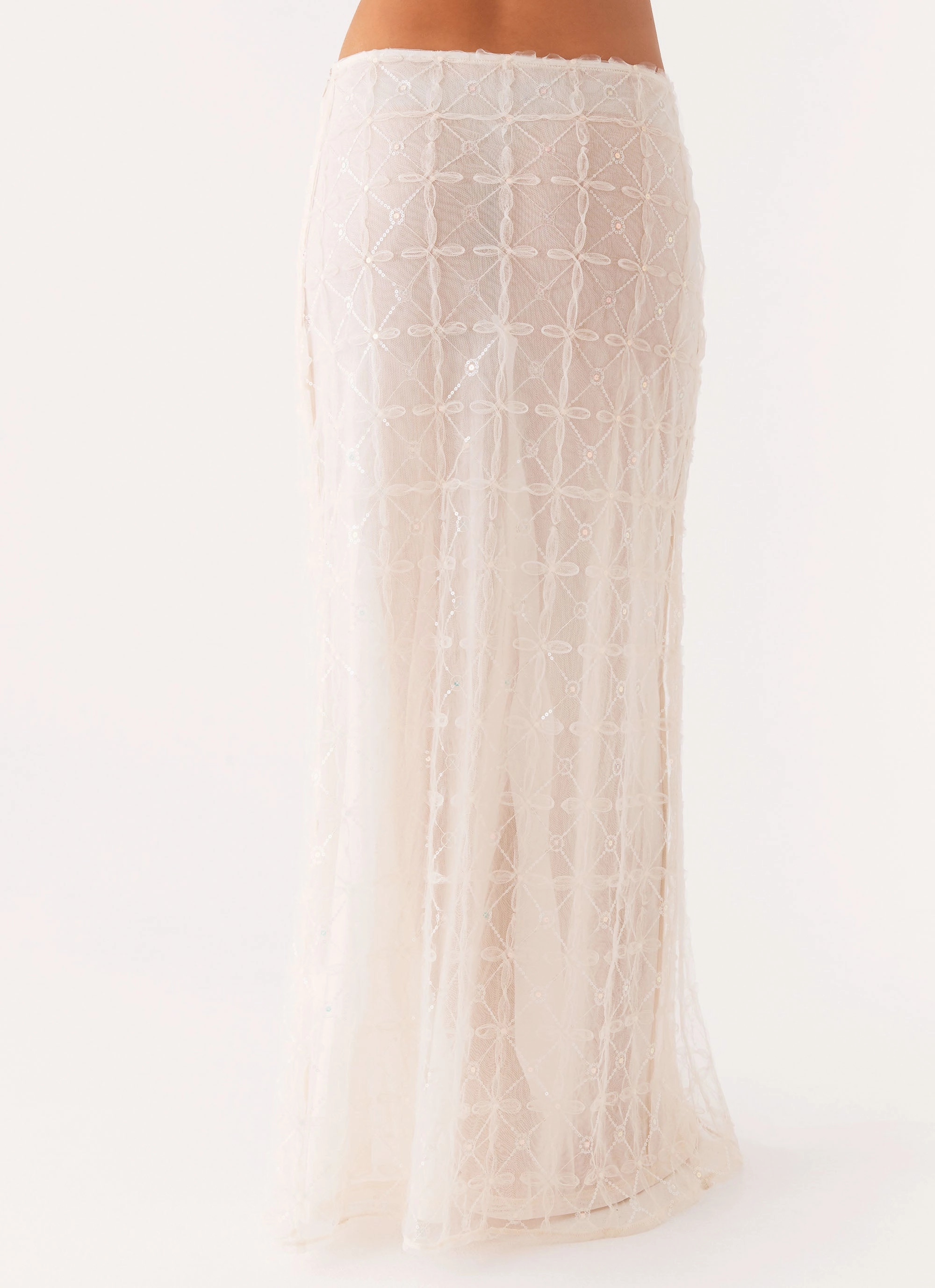 Comfy Look Lightweight Material Opal Sequin Maxi Skirt - White