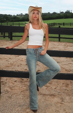 Everyday Loose Original Trendsetter Low Rise Flare Jeans Brown Blue