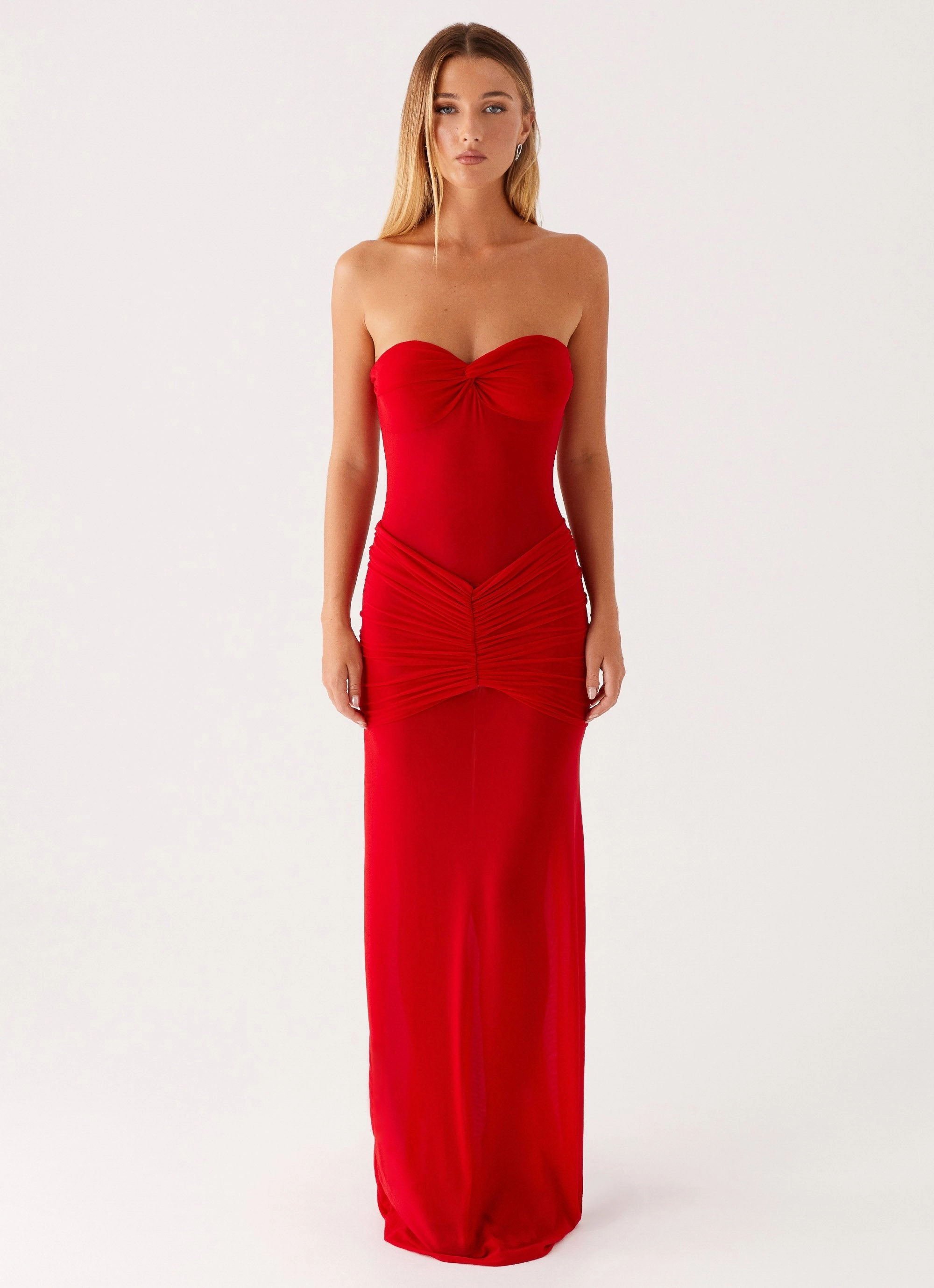 Office Classic Timeless Waist Ottilie Mesh Maxi Dress - Red