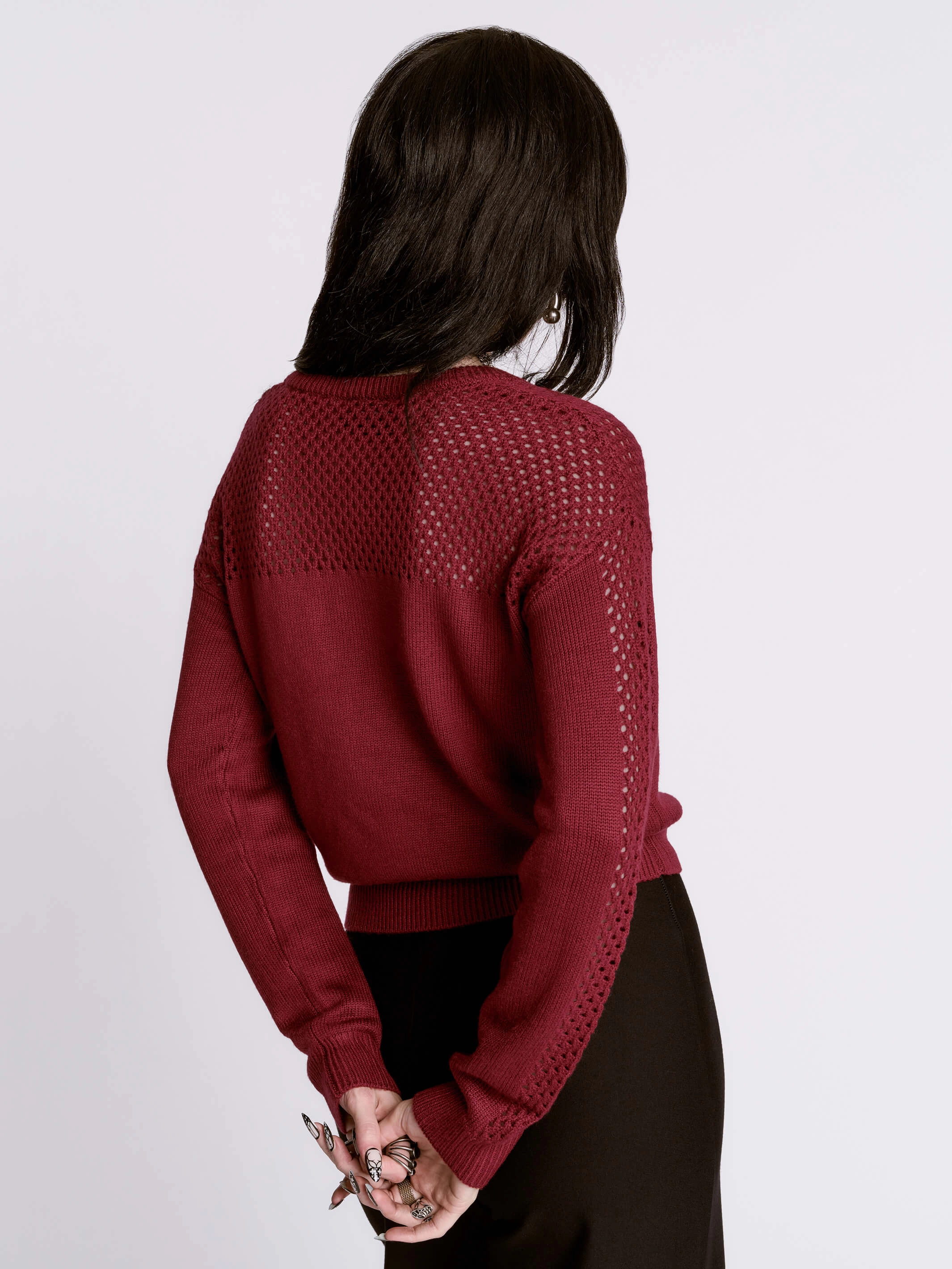 Indoor Oxblood Fishnet Sweater