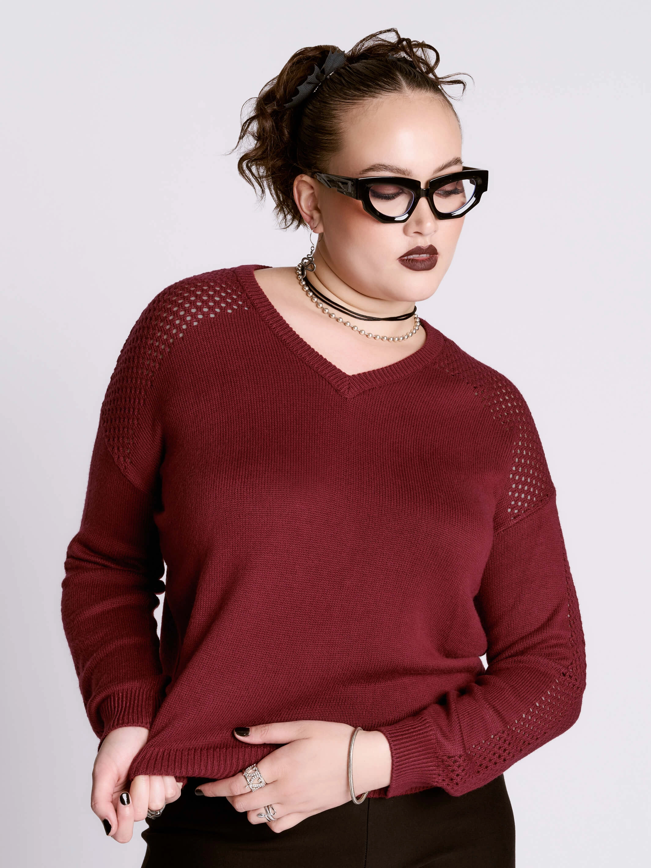 Celebration lined Oxblood Fishnet Sweater