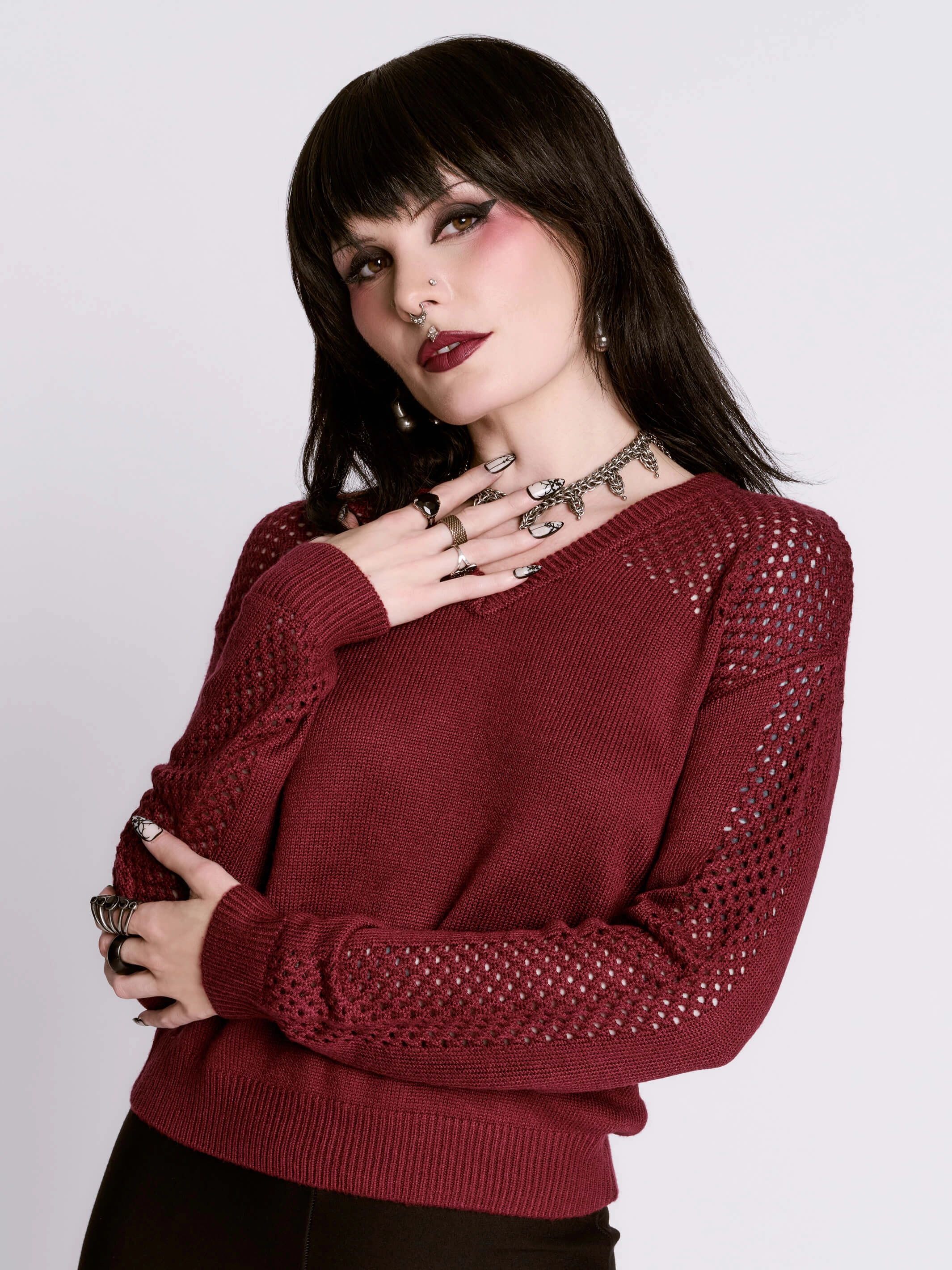 Oxblood Fishnet Sweater Living room