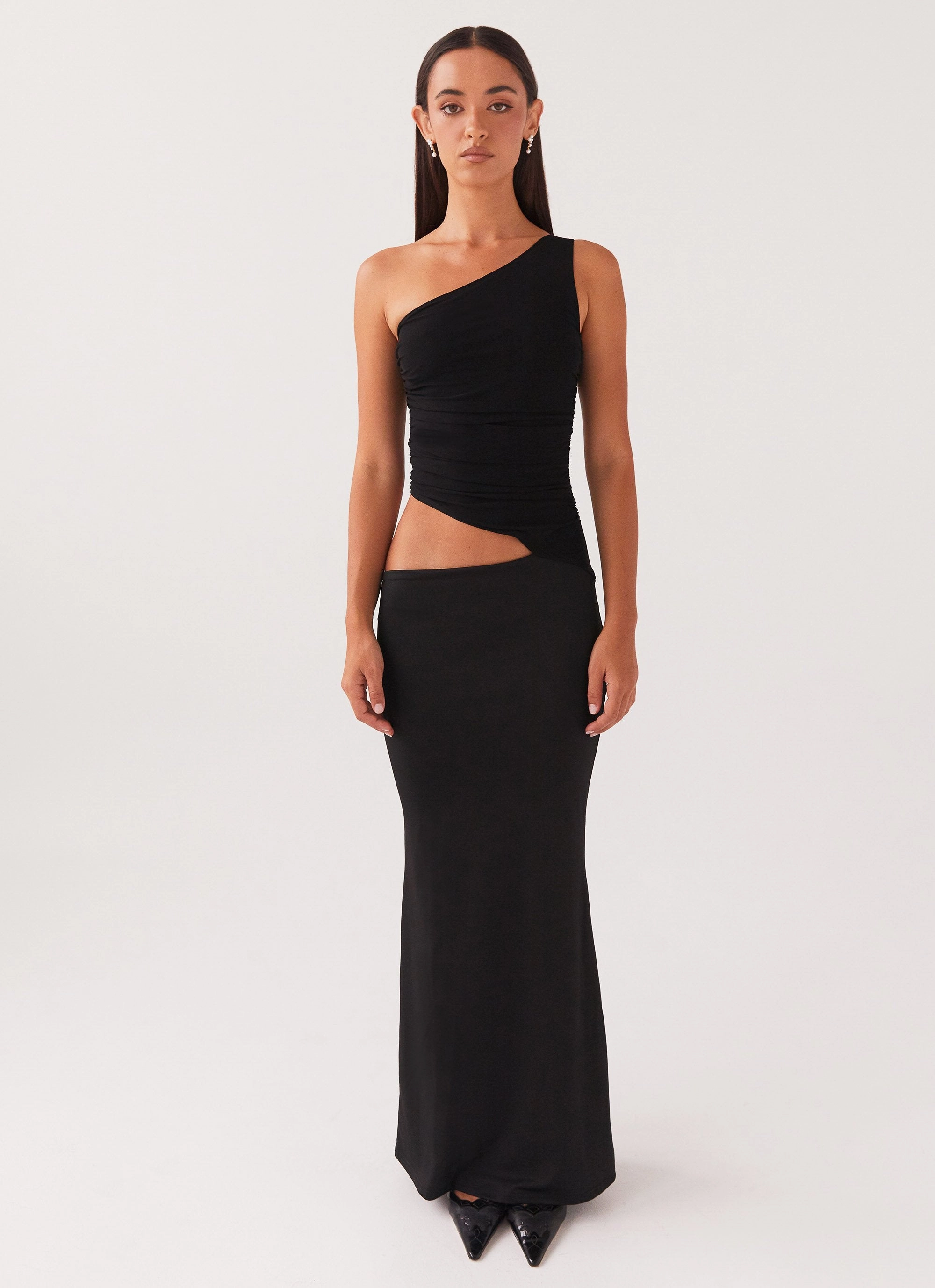 Mature Glam Seranella One Shoulder Maxi Dress - Black