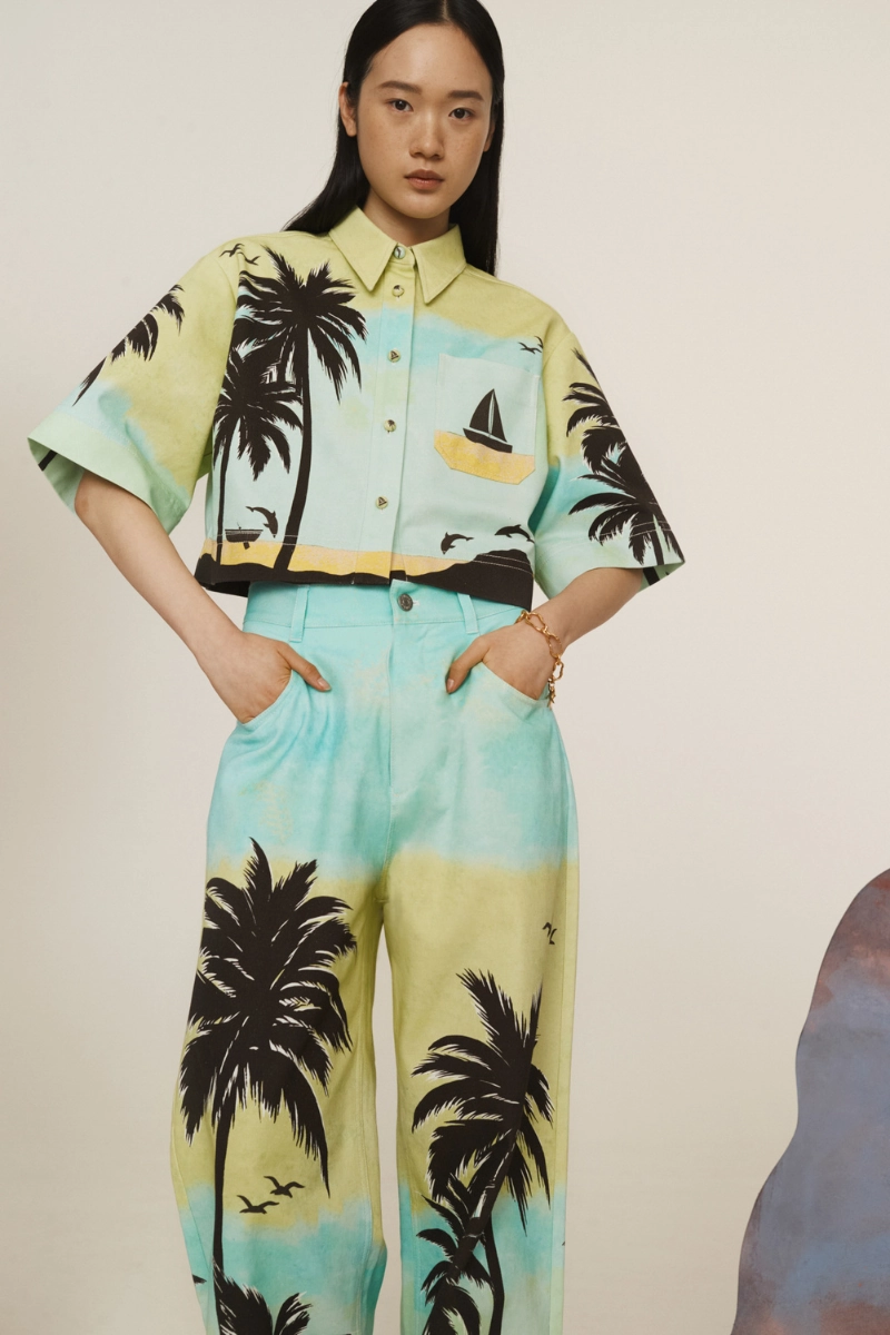 Sail Away Cropped Shirt Smooth Zipper Design Odorless Binding Tape