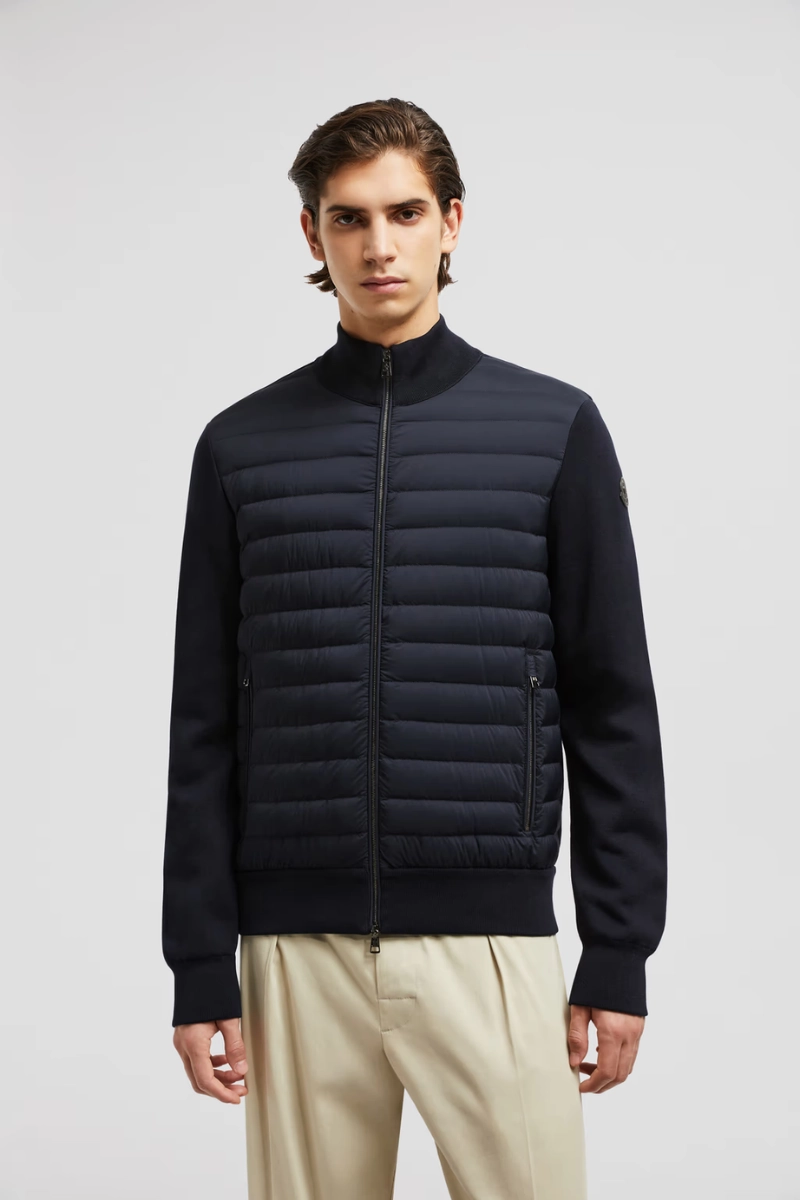 High Collar Windguard WindResistant Coating Padded Zip-Up Cardigan