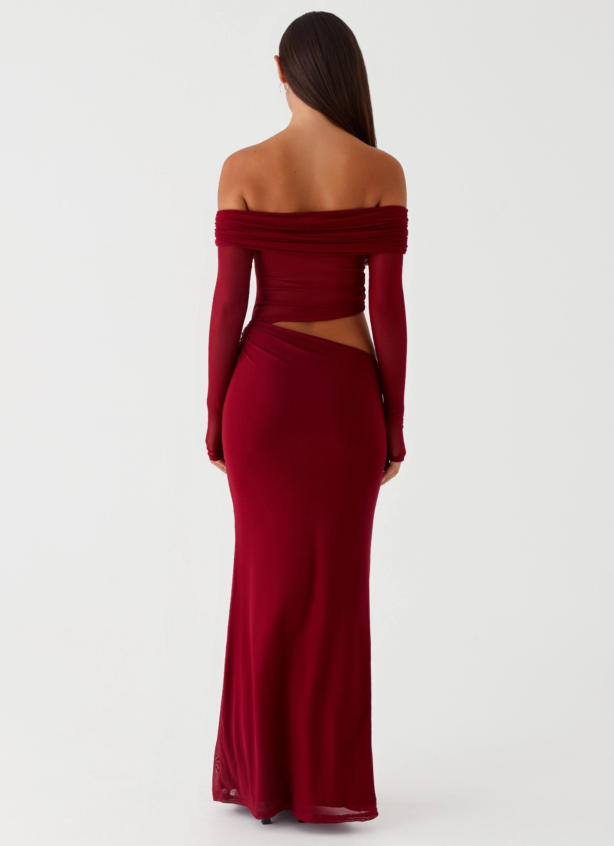 Glossy Fabric Elegance Glow Emery Maxi Dress - Cherry Red