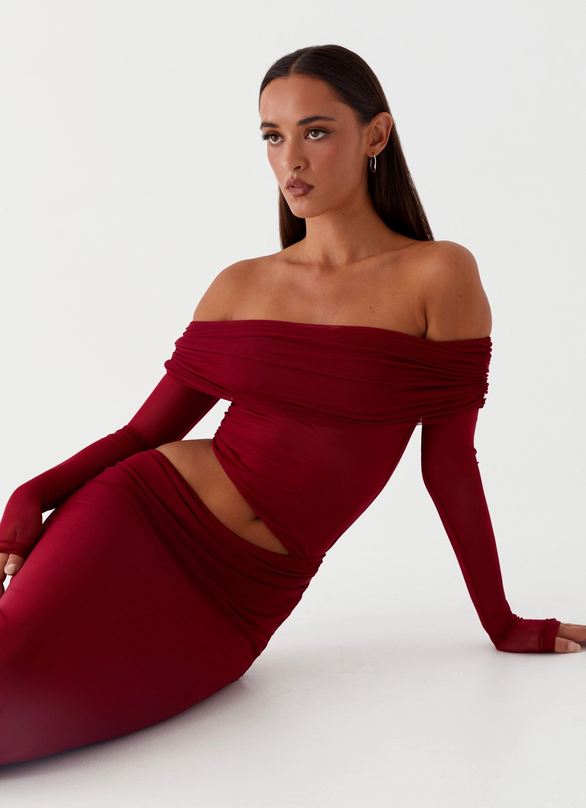 Crisp Texture Flattering Layers Emery Maxi Dress - Cherry Red