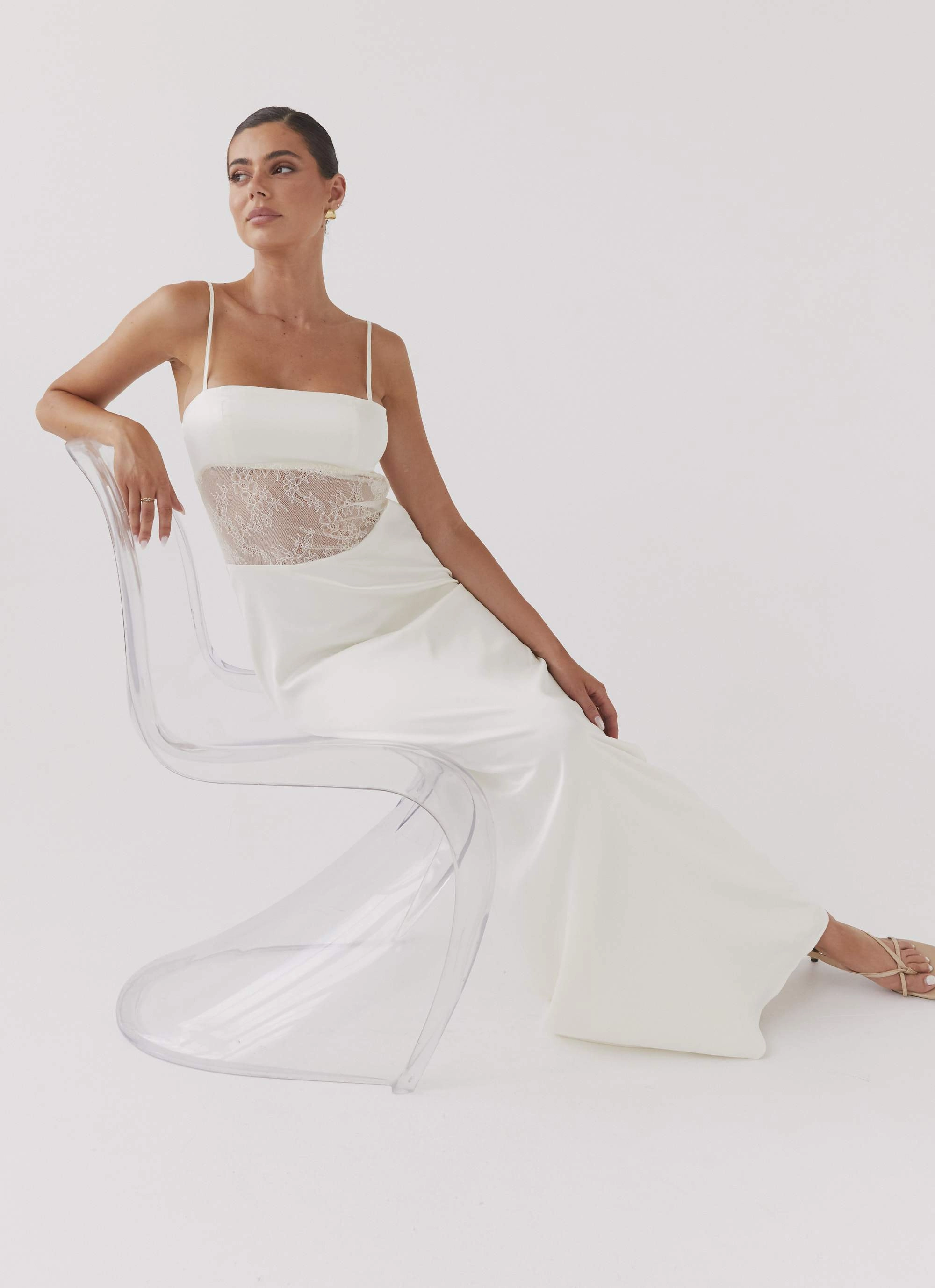 Zip Closure Palais Royale Lace Maxi Dress - Antique