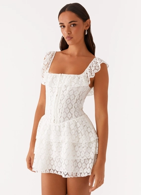 Ribbed-Texture Paradise Dreams Corset Mini Dress - White