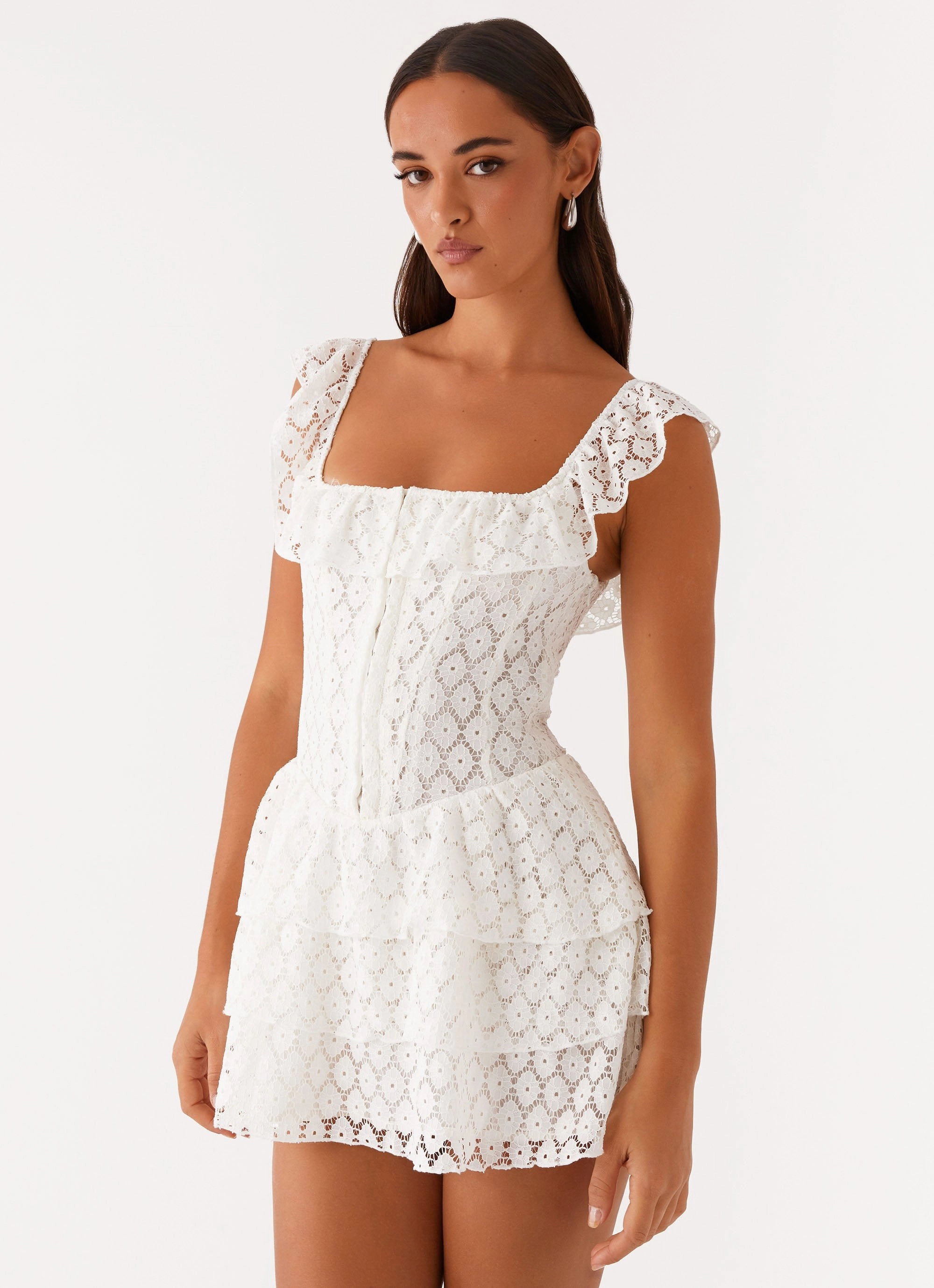 Ribbed-Texture Paradise Dreams Corset Mini Dress - White