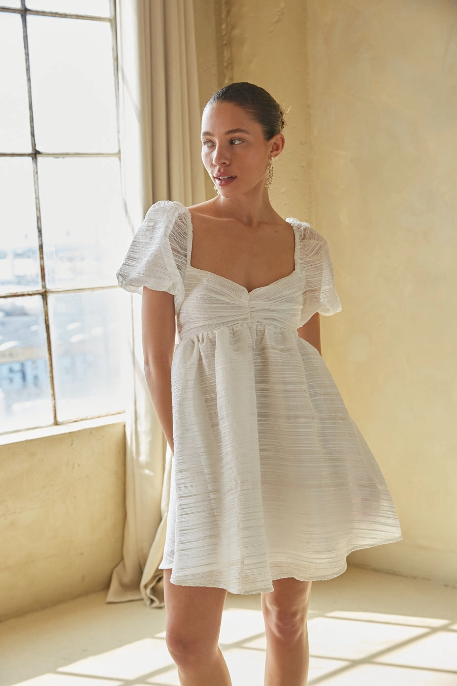 Kimono-Sleeve Parisa Puff Sleeve Babydoll Mini Dress