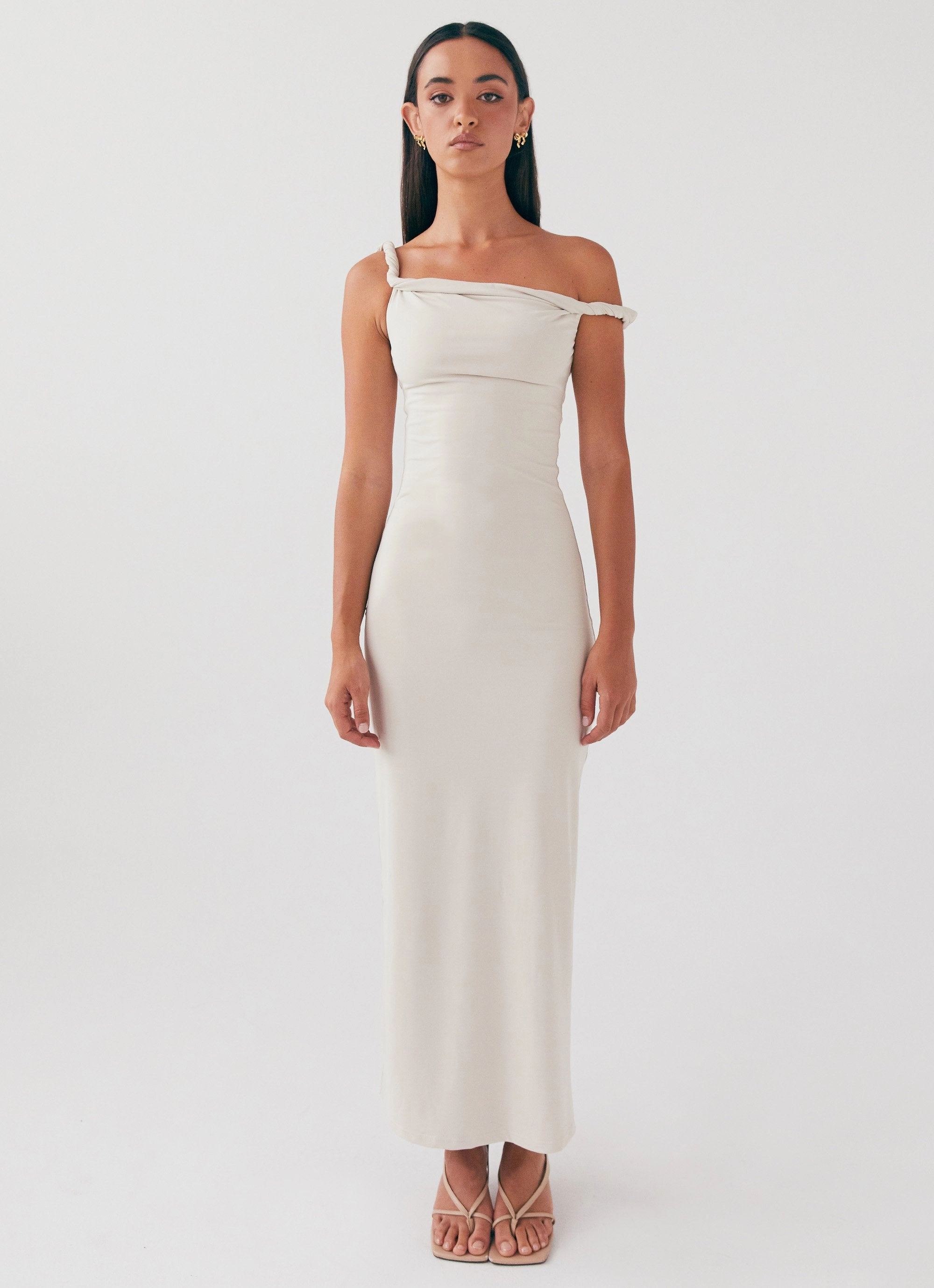Arabella Twist Shoulder Maxi Dress - Beige Warm Season