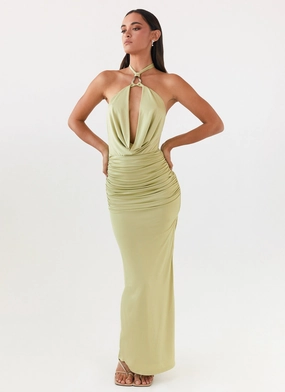 Samara Halterneck Maxi Dress - Sage packable