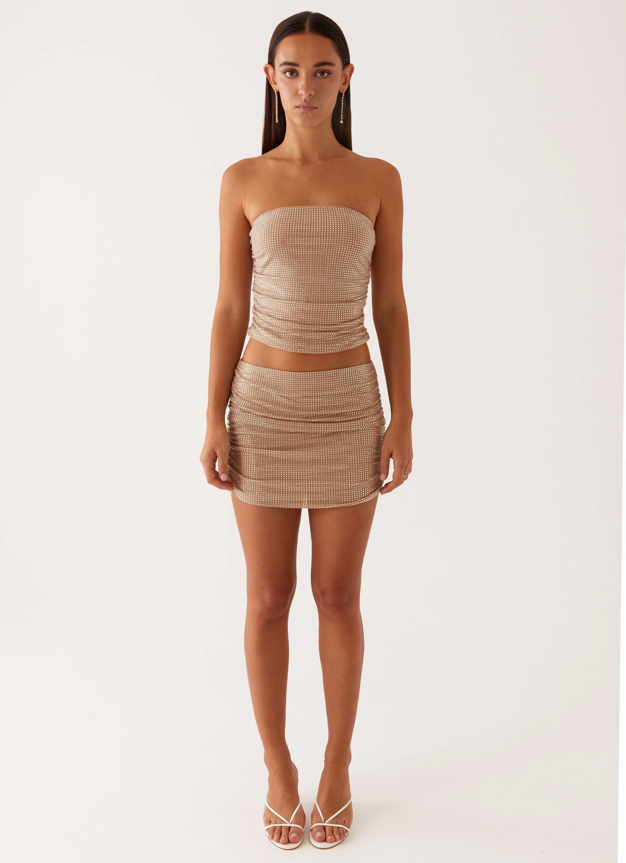 Brightside Rhinestone Mini Skirt - Silver Sleek Detail Light Wear