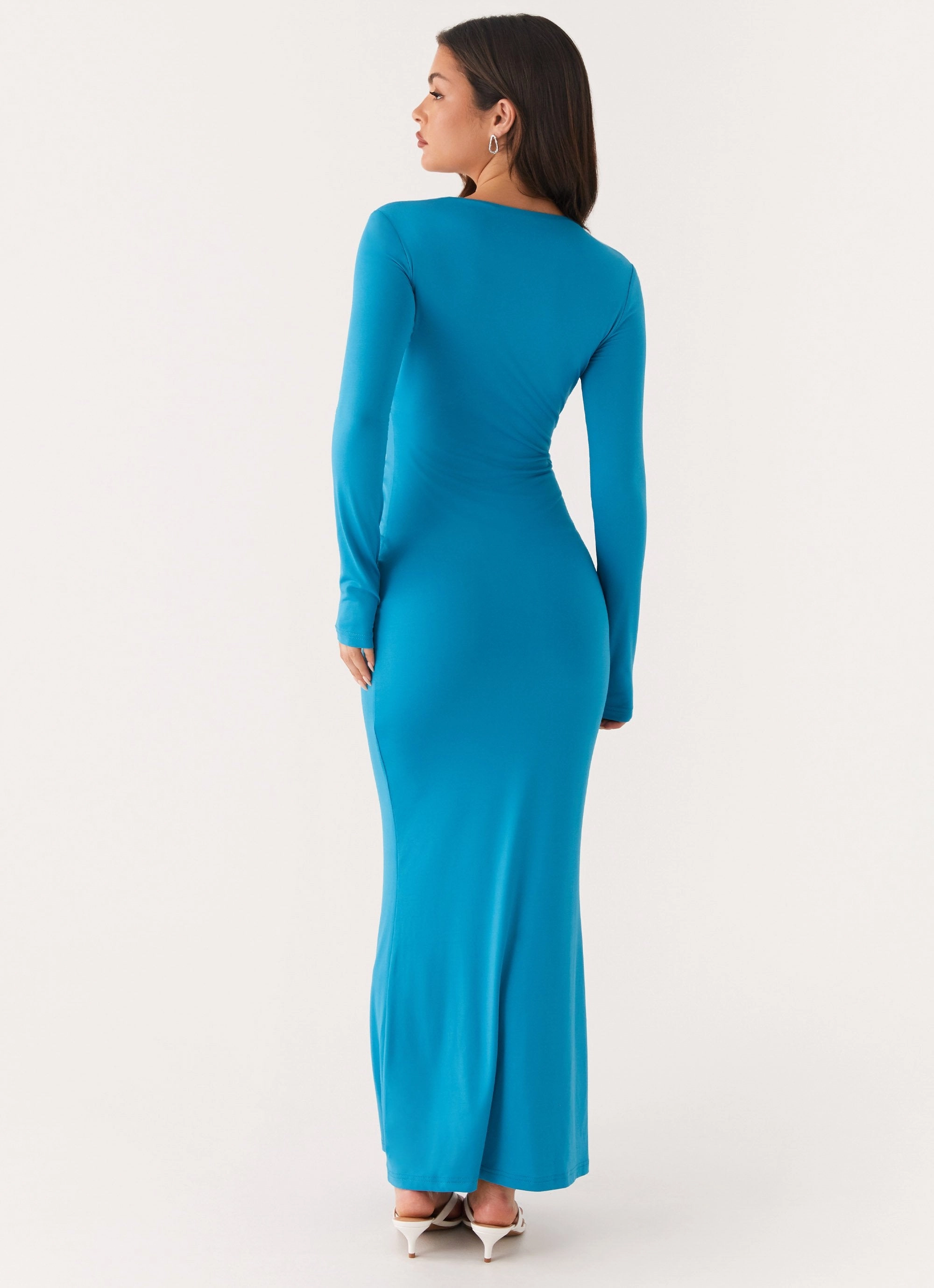 Matte Fabric Miesha Long Sleeve Maxi Dress - Blue