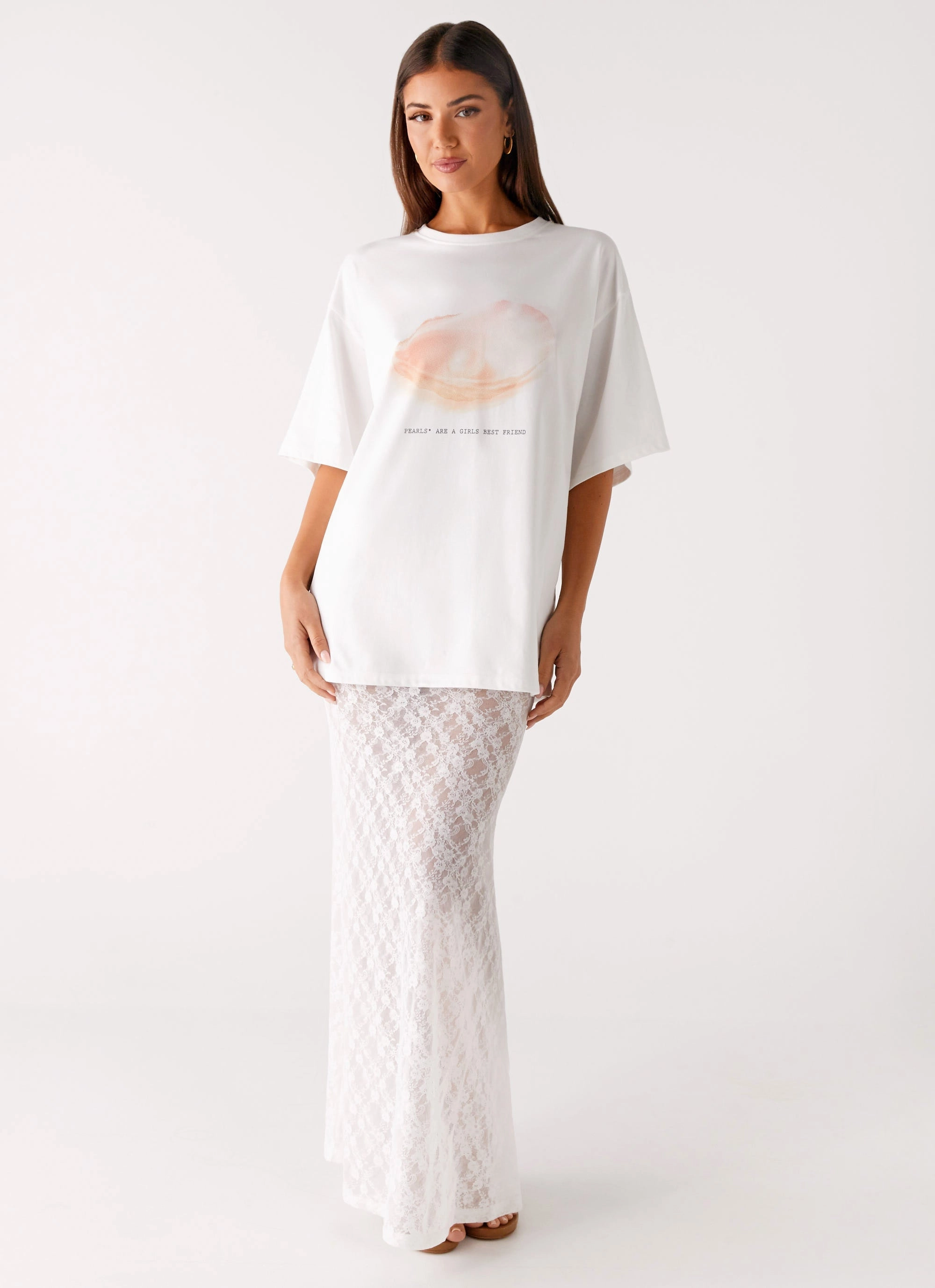 High Durability Weave Pearl Oversized Tee - White